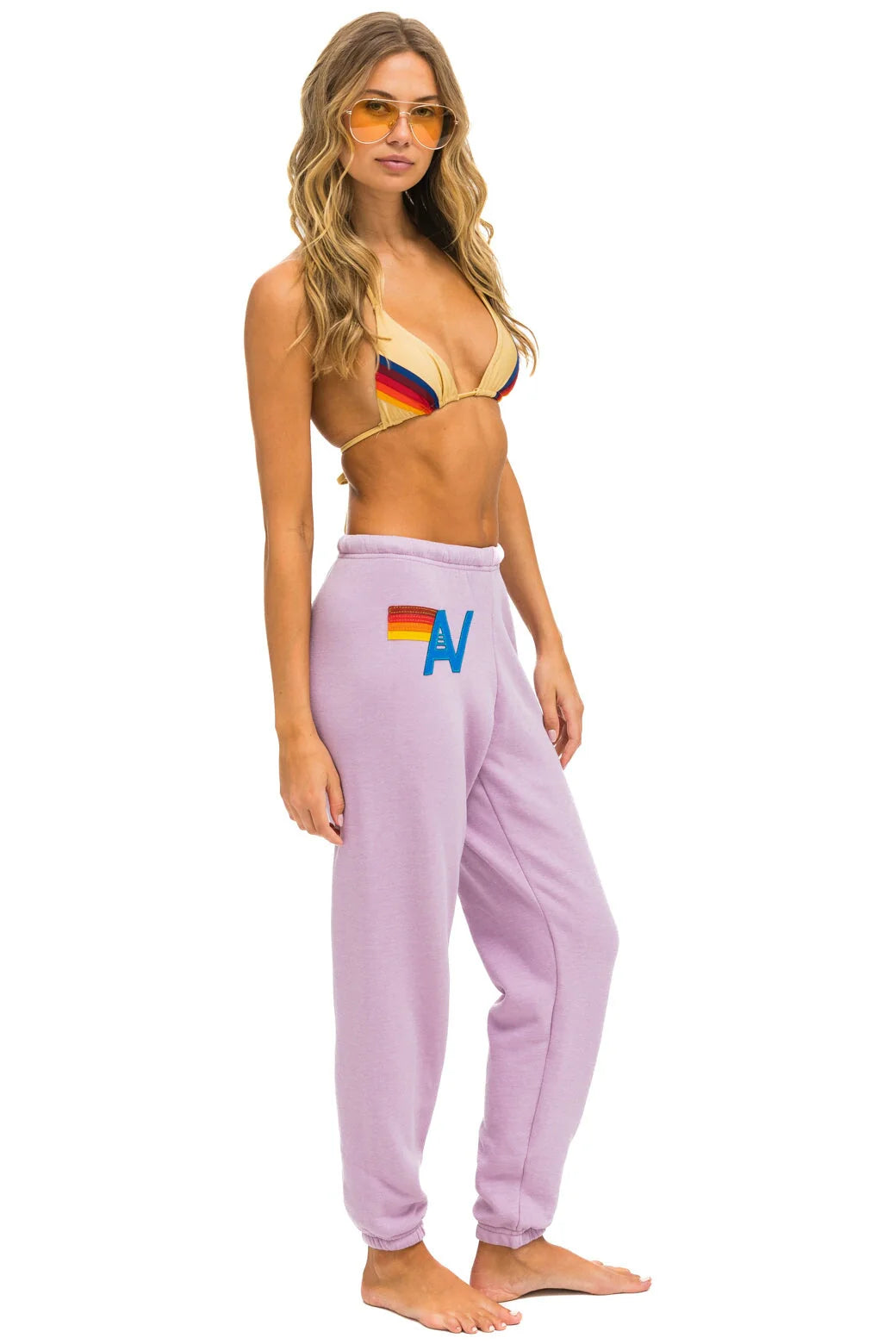 Aviator Nation Logo Stitch Sweatpants for Women - Soft Fleece Joggers, Comfortable Lounge Pants in Mauve - Perfect for Yoga, Gym, and Casual Wear