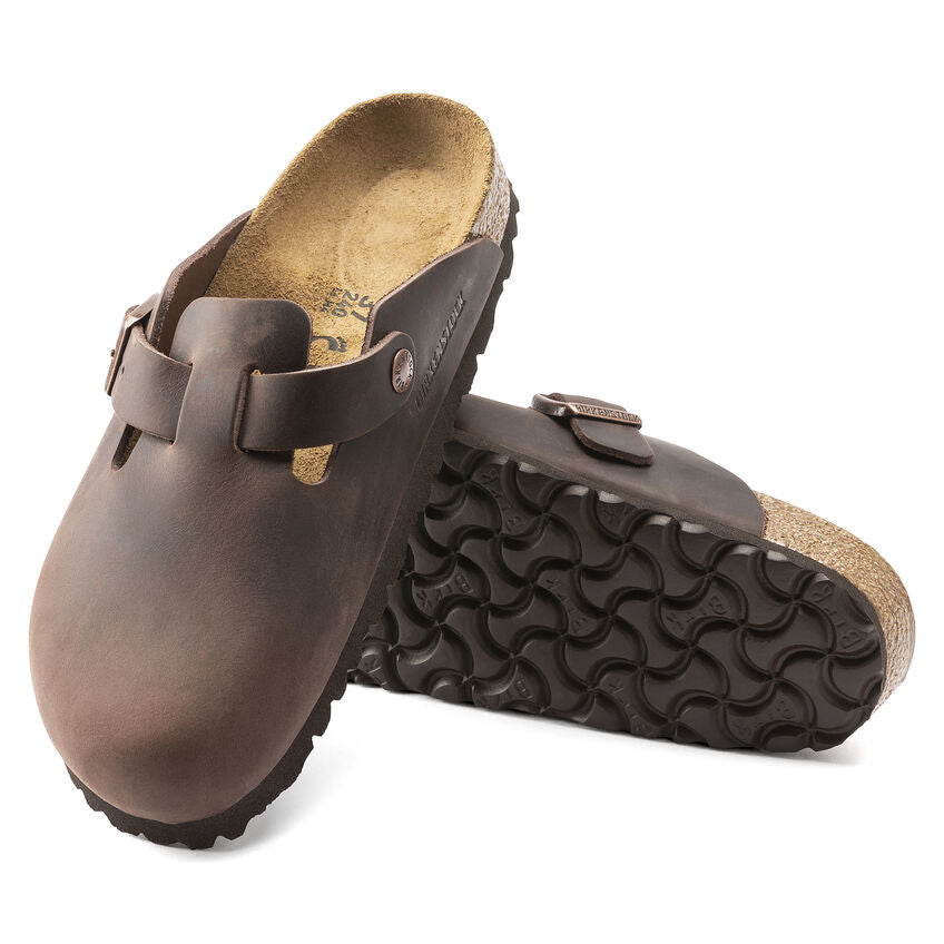 Birkenstock Boston Oiled Leather Clog - Classic Comfort Footbed in Habana Brown | Unisex Slip-On Shoes for Home, Office & Outdoor Wear