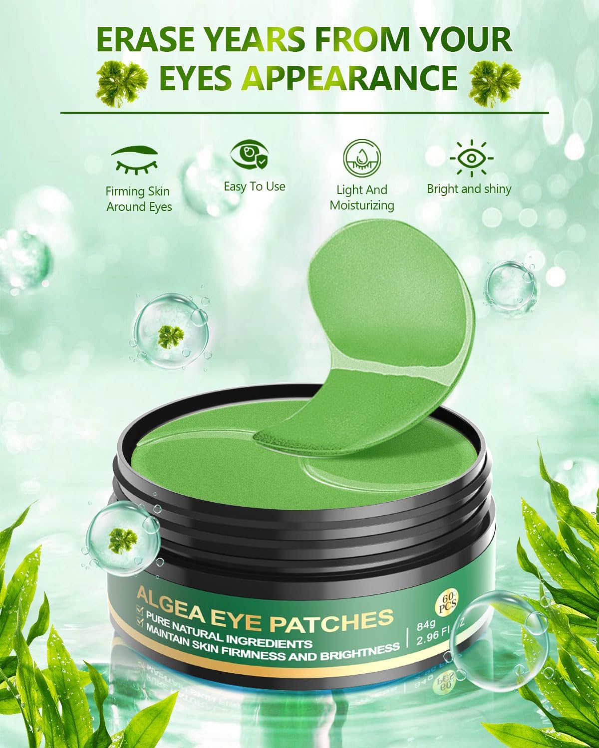 120 Pcs Chlorella Eye Patches with Collagen - Reduce Puffy Eyes & Dark Circles, Combat Fine Lines & Wrinkles, Gentle Under Eye Masks for Dark Circle Treatment - Perfect for Night Routine, Travel & Skincare Regimen