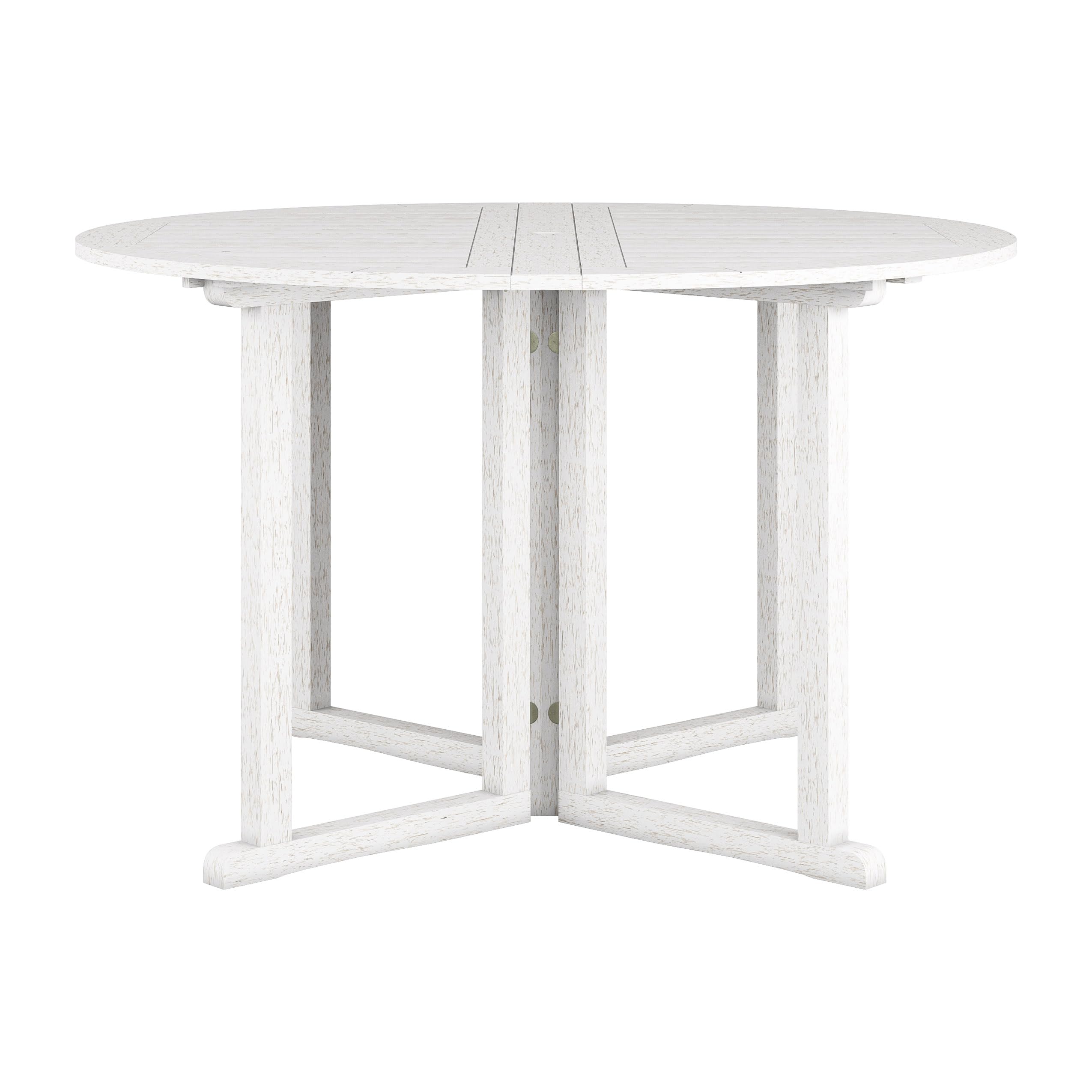 CorLiving Miramar White Washed Solid Wood Outdoor Round Drop Leaf Dining Table - Patio, Garden, Deck Furniture for Small Spaces - Perfect for Outdoor Entertaining and Dining Al Fresco