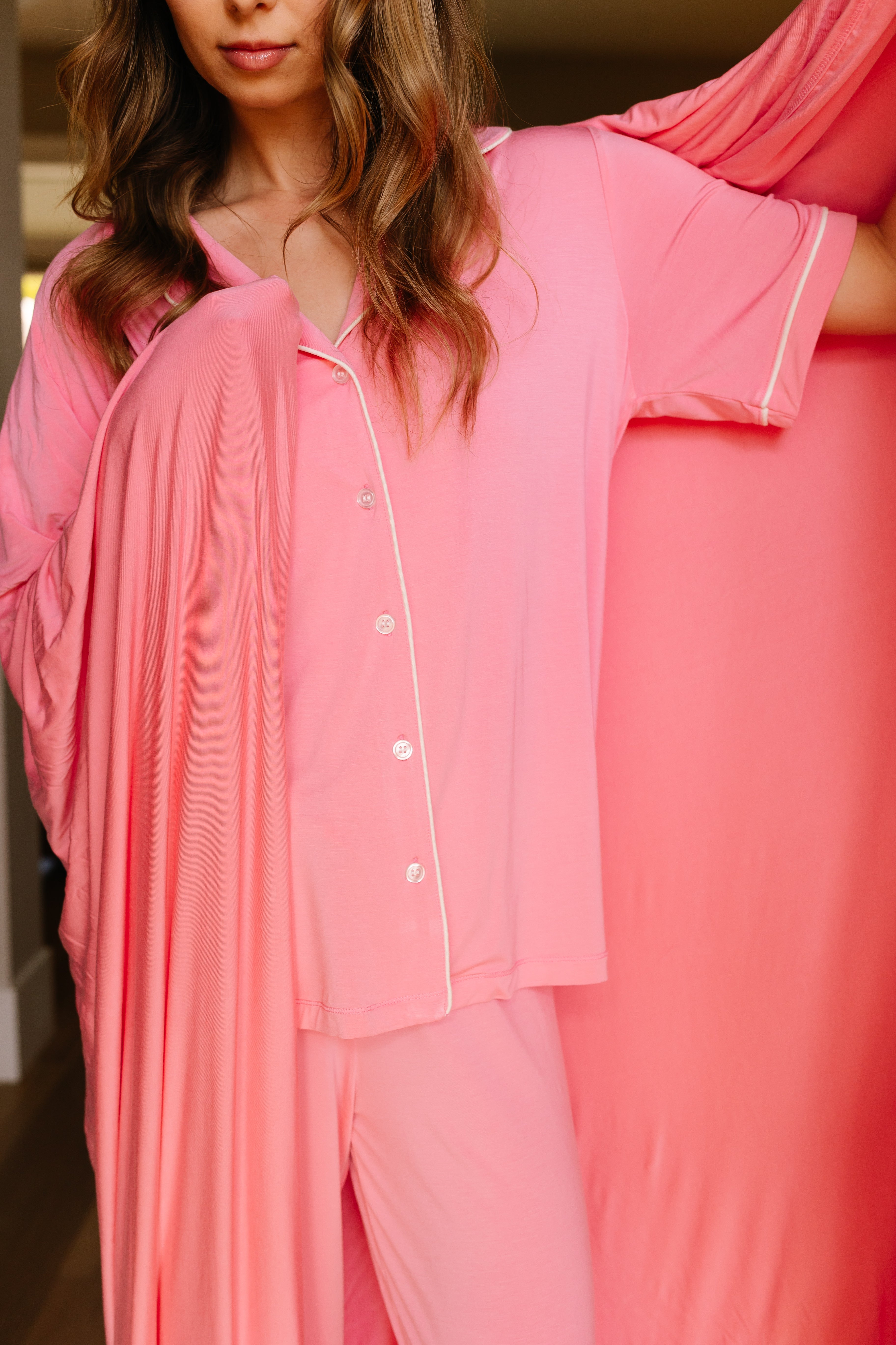 Bubblegum Pink Pajama Set - Short Sleeve Sleepwear for Women | Cozy Loungewear for Sleepovers & Relaxing at Home