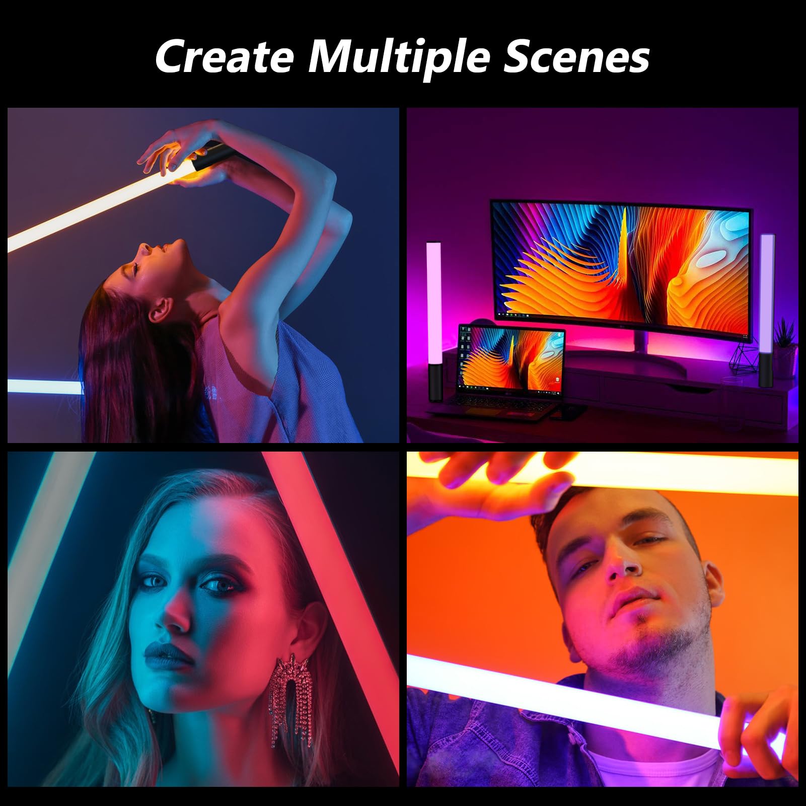 HeySliy RGB Photography Light Wand - 2600mAh Rechargeable LED Light Stick with 1000 Lumens, Adjustable Brightness (2500K-9900K) & 9 Dimmable Colors - Portable Studio Light Bar for Product Photography, YouTube Videos, and Nighttime Outdoor Shoots