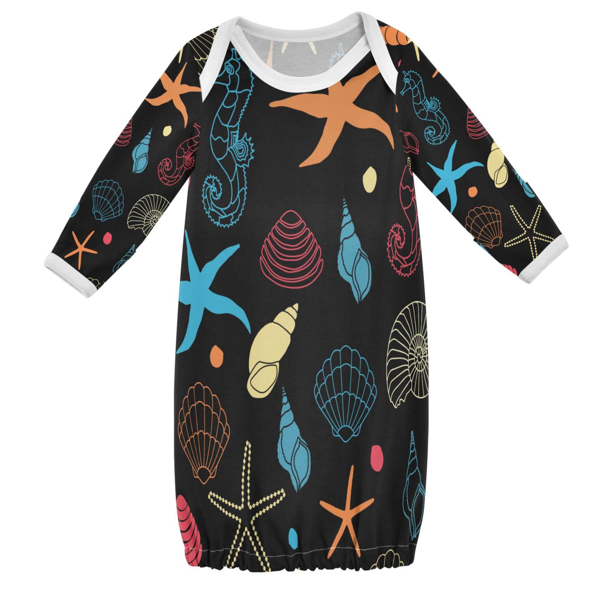 XIOMARA Cotton Baby Pajamas for Newborns 0-3 Months - Soft Starfish & Flower Print Sleepwear for Baby Boys & Girls - Perfect for Nighttime Comfort & Nursery Photoshoots