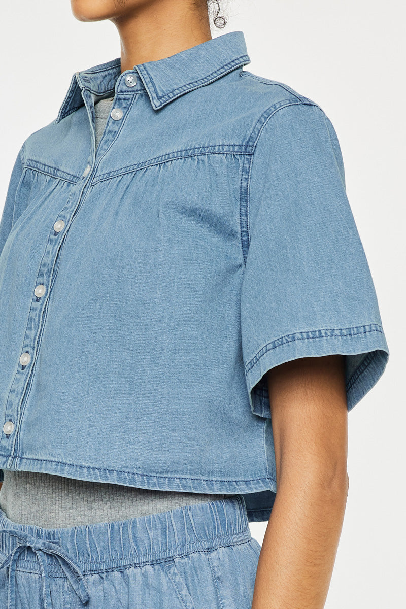 Alannah Sleeve Cropped Shirt for Women - Stylish Short Sleeve Blouse, Casual Summer Tops - Perfect for Beach Outings, Date Nights & Weekend Wear