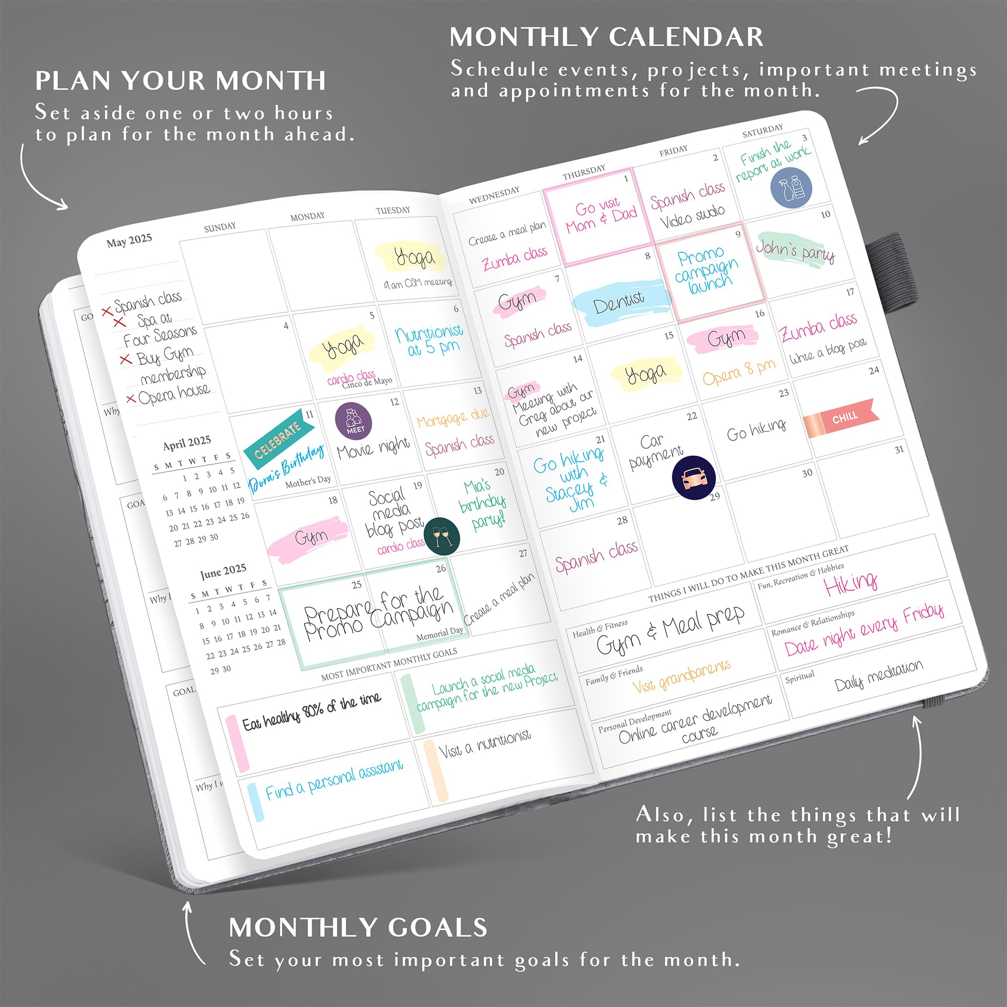 **Legend Planner 2025-2026: Dated Weekly & Monthly Goal Planner – Boost Productivity, Stay Organized & Achieve Happiness | A5 Hardcover Notebook & Productivity Journal (Mystic Gray) – Perfect for Work, School & Personal Growth**