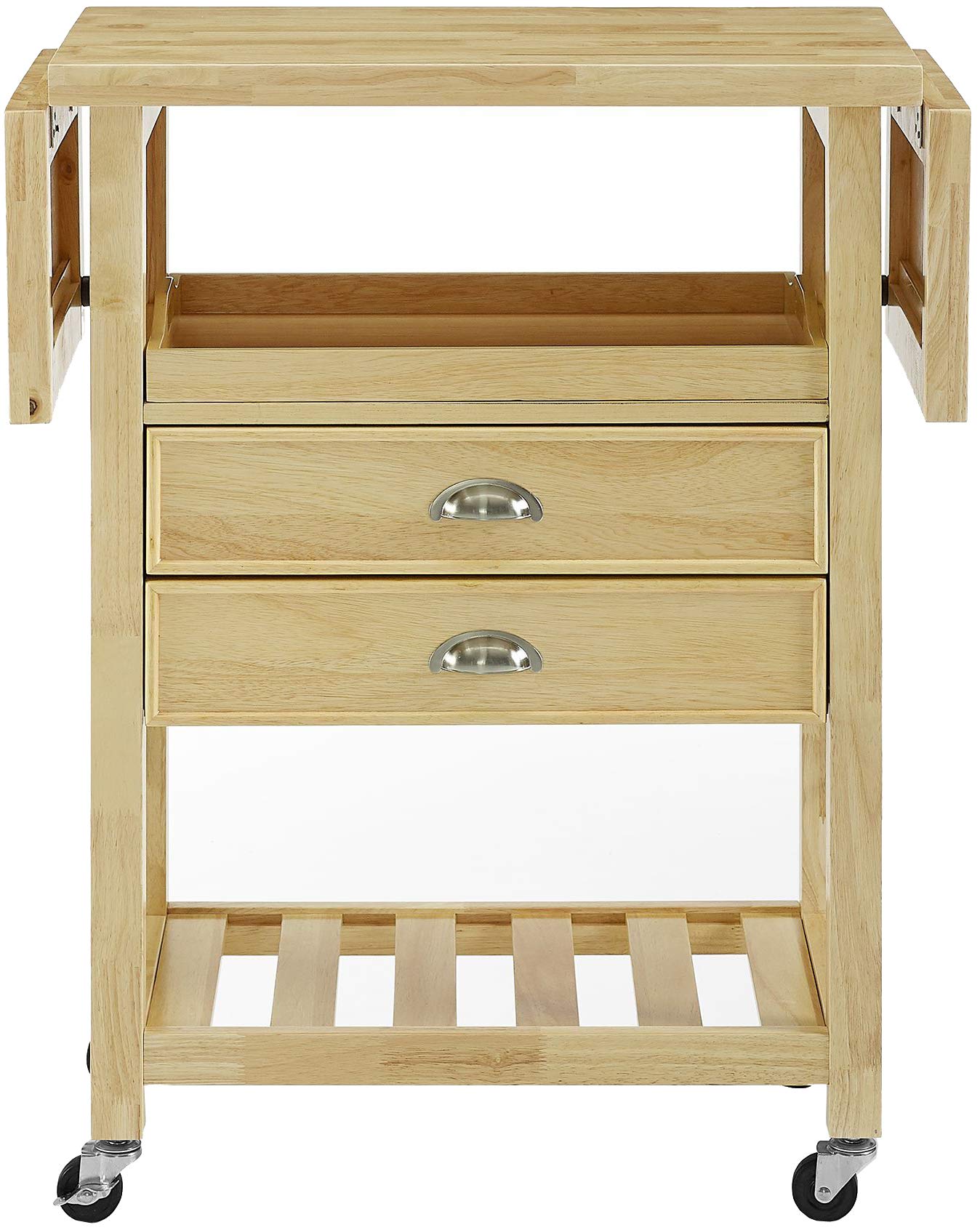 Crosley Bristol Drop Leaf Rolling Kitchen Cart with Serving Tray & Shelves - Microwave Stand, Storage Organizer for Small Spaces, Natural Wood - Perfect for Apartments, Dorms & Compact Kitchens