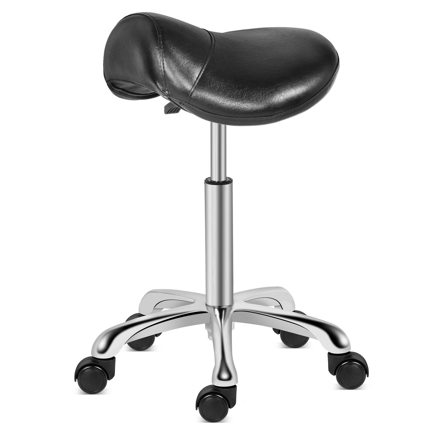 Kaleurrier Heavy Duty Rolling Saddle Stool - Adjustable Height Swivel Stool with Wheels, Ergonomic Lab/Clinic/Dental/Salon/Massage/Office/Kitchen Chair (Black, Backless) - Perfect for Medical Professionals, Hair Stylists & Home Chefs