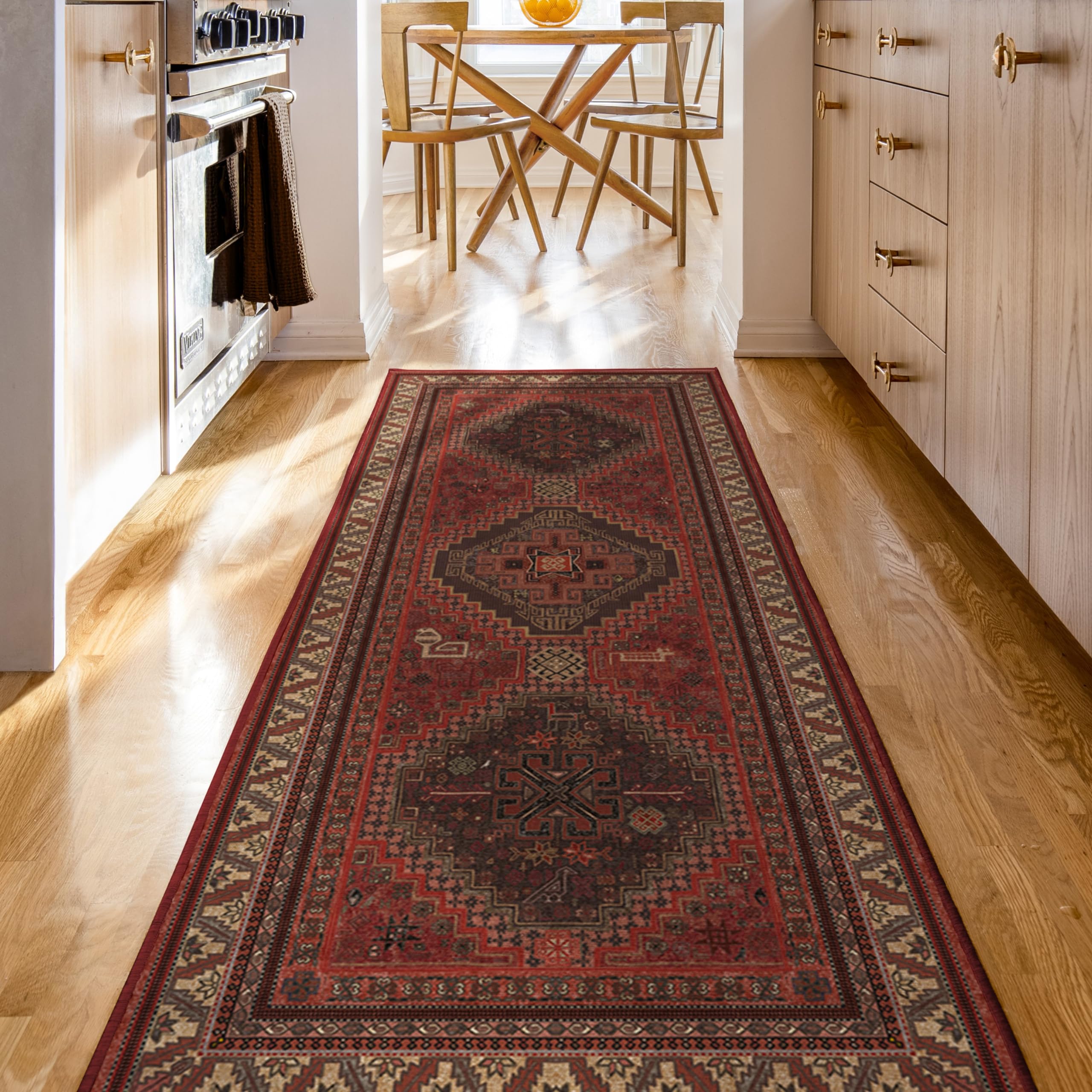 Ruggable Washable 2x7 Runner Rug - Zareen Scarlet Red | Premium Non-Slip Farmhouse Rug for Hallway, Kitchen, Entryway, Living Room, Bedroom & Office | Perfect for High-Traffic Areas & Pet-Friendly Homes