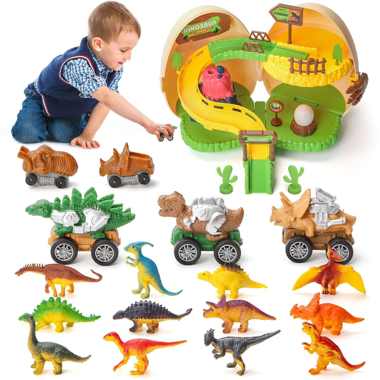 Dinosaur Toys for Kids Ages 3-5 - Interactive Dino Playset with Figures & Cars - Educational STEM Toys for Boys & Girls - Dino Egg Surprise Park - Perfect Birthday Gift for Toddlers (Great for Pretend Play & Learning Activities)