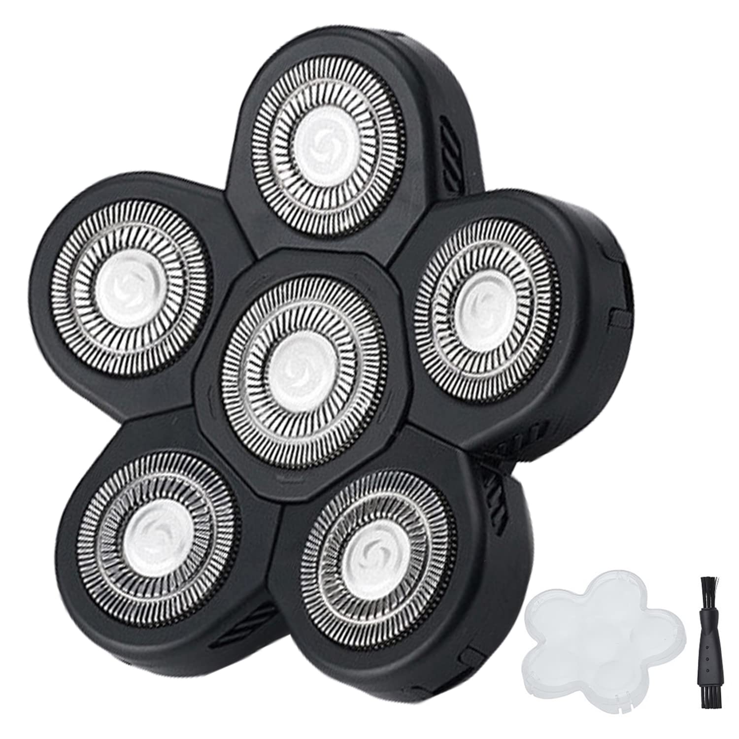 6 Blades Electric Razor Replacement Heads for Bald Men - Premium Shaving Blades with Protective Cover (Black) | Smooth Shave for Head & Face | Ideal for Travel & Daily Grooming