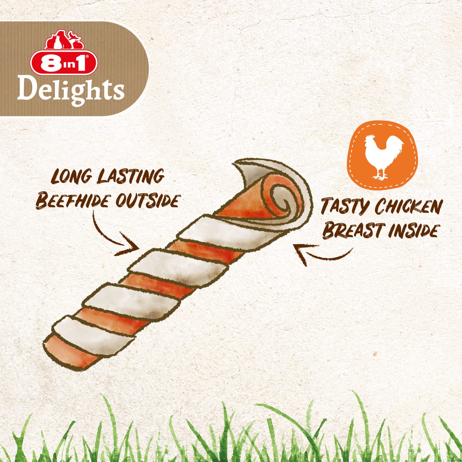 8-in-1 Delights Chicken Twisted Sticks - Healthy Dog Chew Treats for Small & Large Breeds - 35 Count - Perfect for Training Rewards & Dental Care
