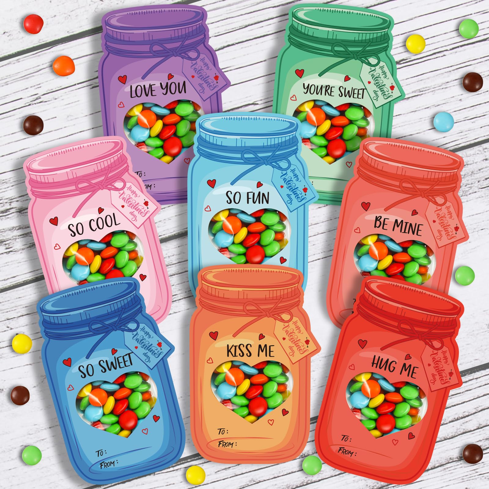 40 Pack Valentine's Day Cards for Kids - Colorful Jars Happy Valentine's Cards for Boys & Girls - Unique Valentine Gifts for Classroom Exchange, School Parties & Prizes - Perfect for Valentine's Day Celebrations, Classroom Activities & Gift Exchanges