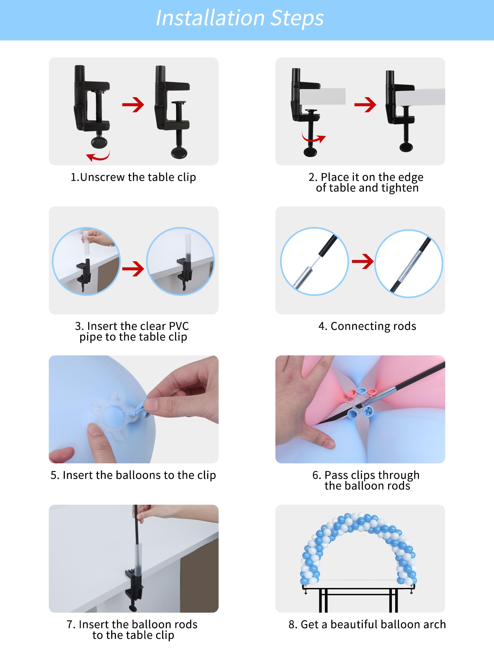 RUBFAC Black Adjustable Balloon Arch Stand Kit - Table Balloon Garland Decor for Birthday, Wedding, Baby Shower & Party Decorations | Perfect for Indoor/Outdoor Events, Photo Backdrops & Festival Celebrations