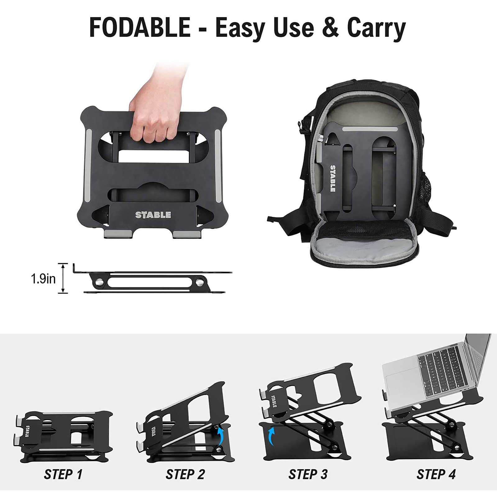 Adjustable Laptop Stand for MacBook & Notebook - Portable Ergonomic Computer Riser with Multi-Angle Adjustment & Heat Ventilation - Perfect for Home Office, Gaming & Work from Home Setup (KT1-Black)