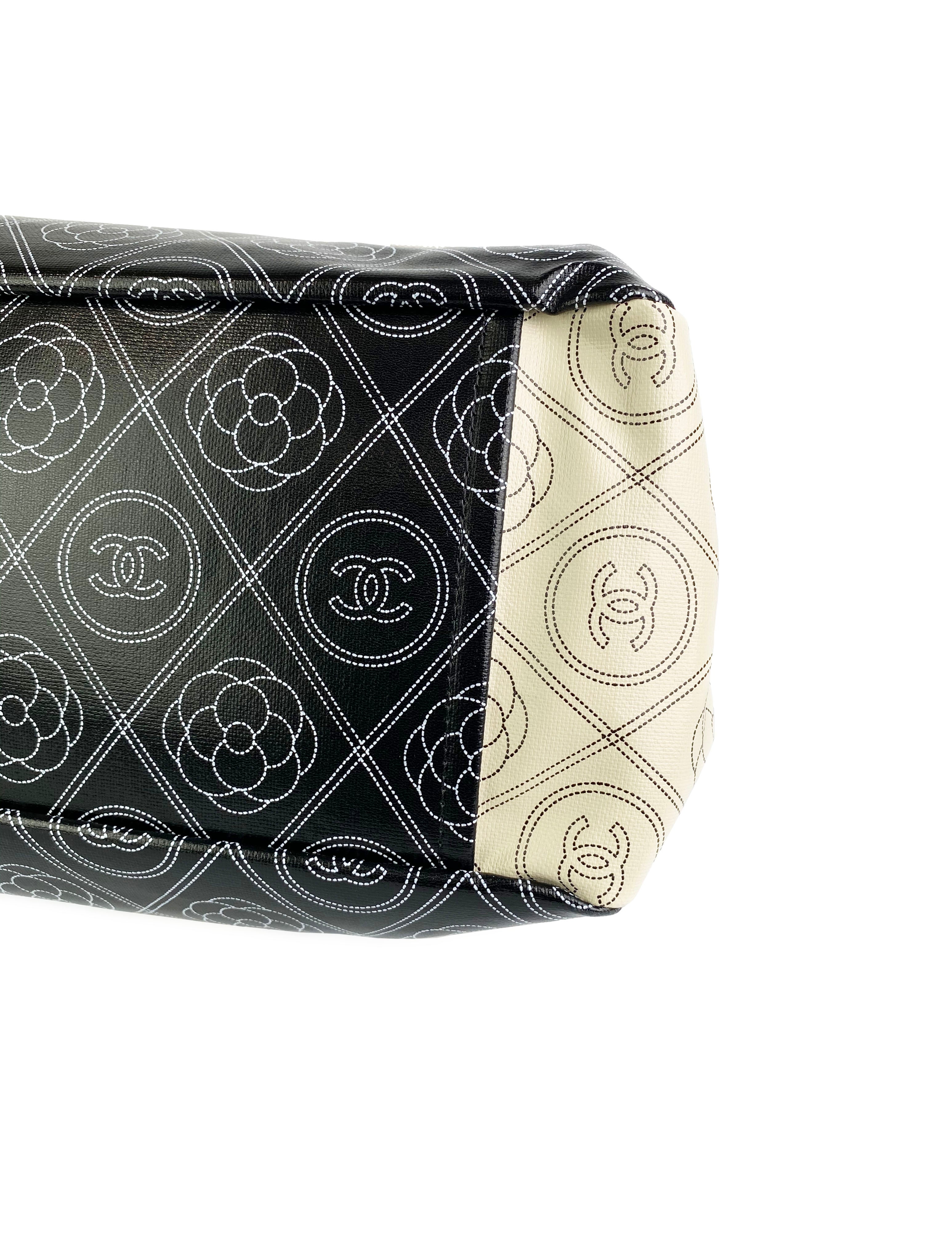 Chanel Black & White Logo Camellia Large Shopping Tote Bag - Luxury Designer Handbag for Women, Perfect for Work, Travel & Everyday Use