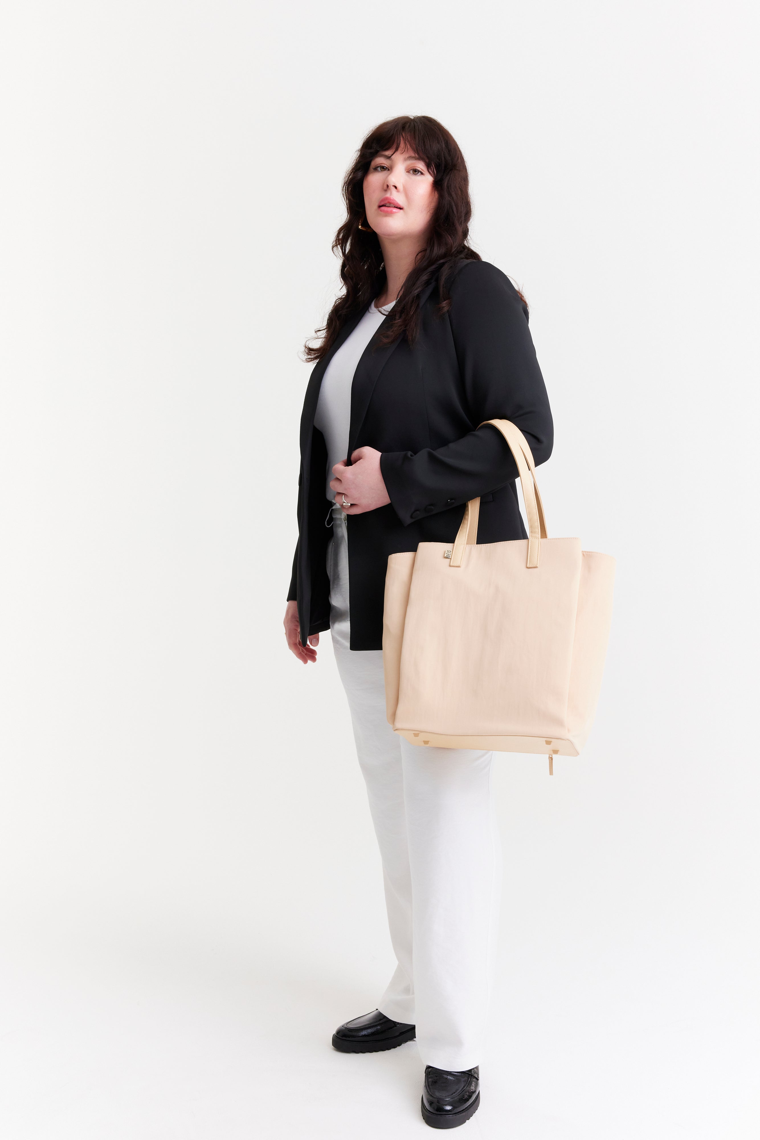Stylish Beige Commuter Tote Bag for Women - Large Work Tote with Laptop Pocket - Perfect for Office, Travel & Everyday Use