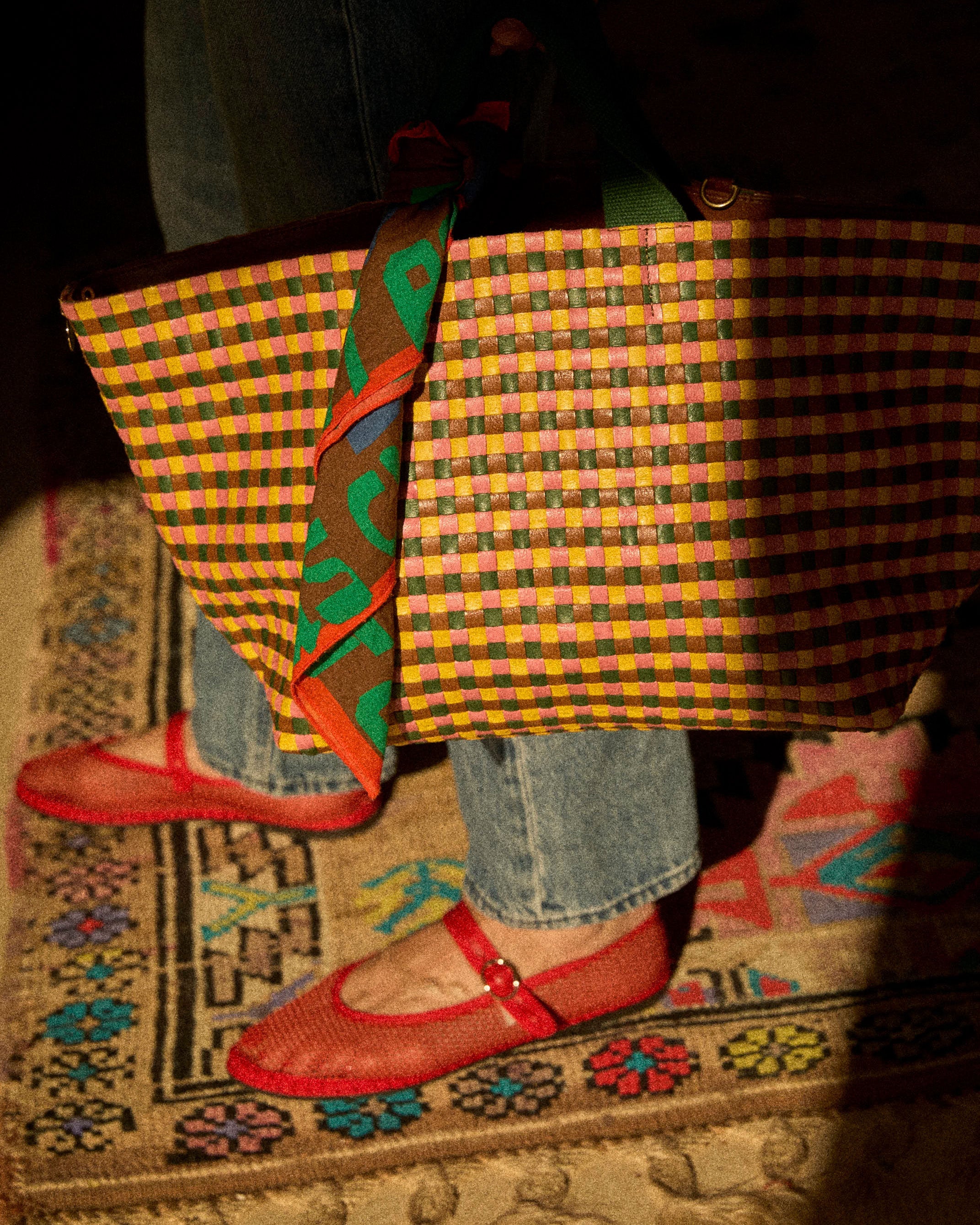 Stylish Bateau Tote Bag - Multi Woven Checker Pattern - Perfect for Beach, Shopping & Daily Use