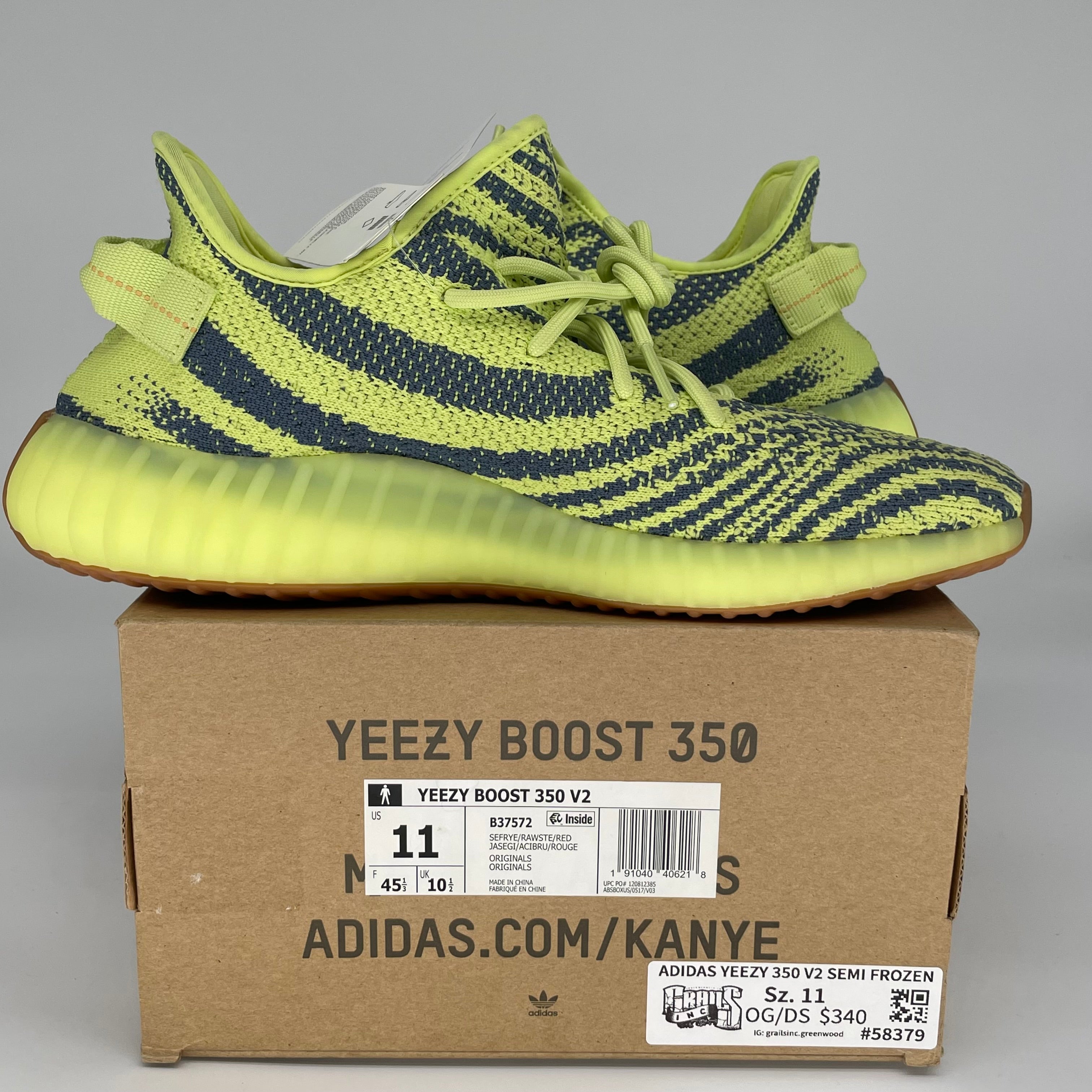 Adidas Yeezy Boost 350 V2 Semi Frozen Yellow - Men's Size 11 (B37572) | Limited Edition Sneakers for Running, Streetwear & Casual Fashion