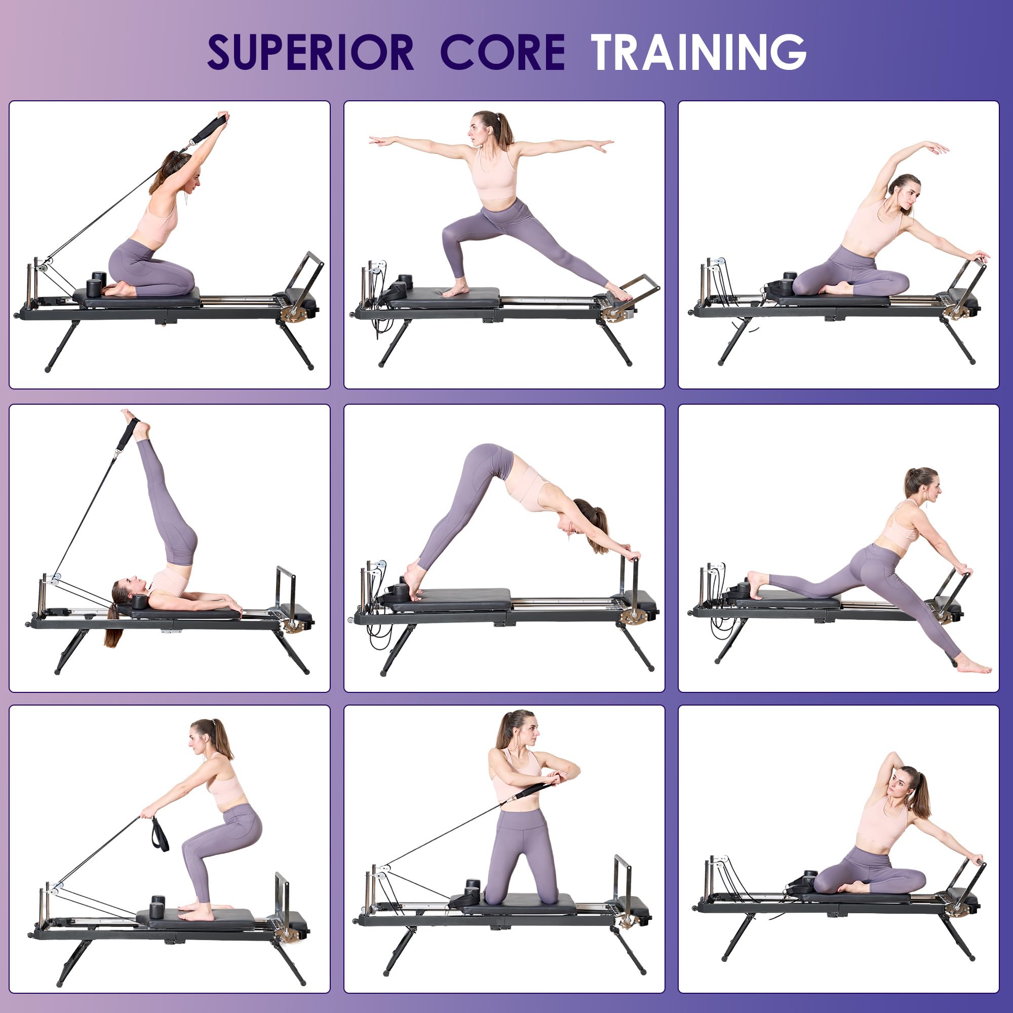 Foldable SogesGame Pilates Reformer Machine - 330lbs Weight Capacity Home Gym Equipment for Beginners & Advanced Users | Perfect for Home Workouts, Physical Therapy & Fitness Training