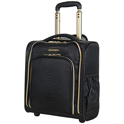 Aimee Kestenberg Women's Jacquard Python Print Polyester 2-Wheel Underseat Carry-On Luggage - Black | Compact Travel Bag for Airplane Cabin & Business Trips