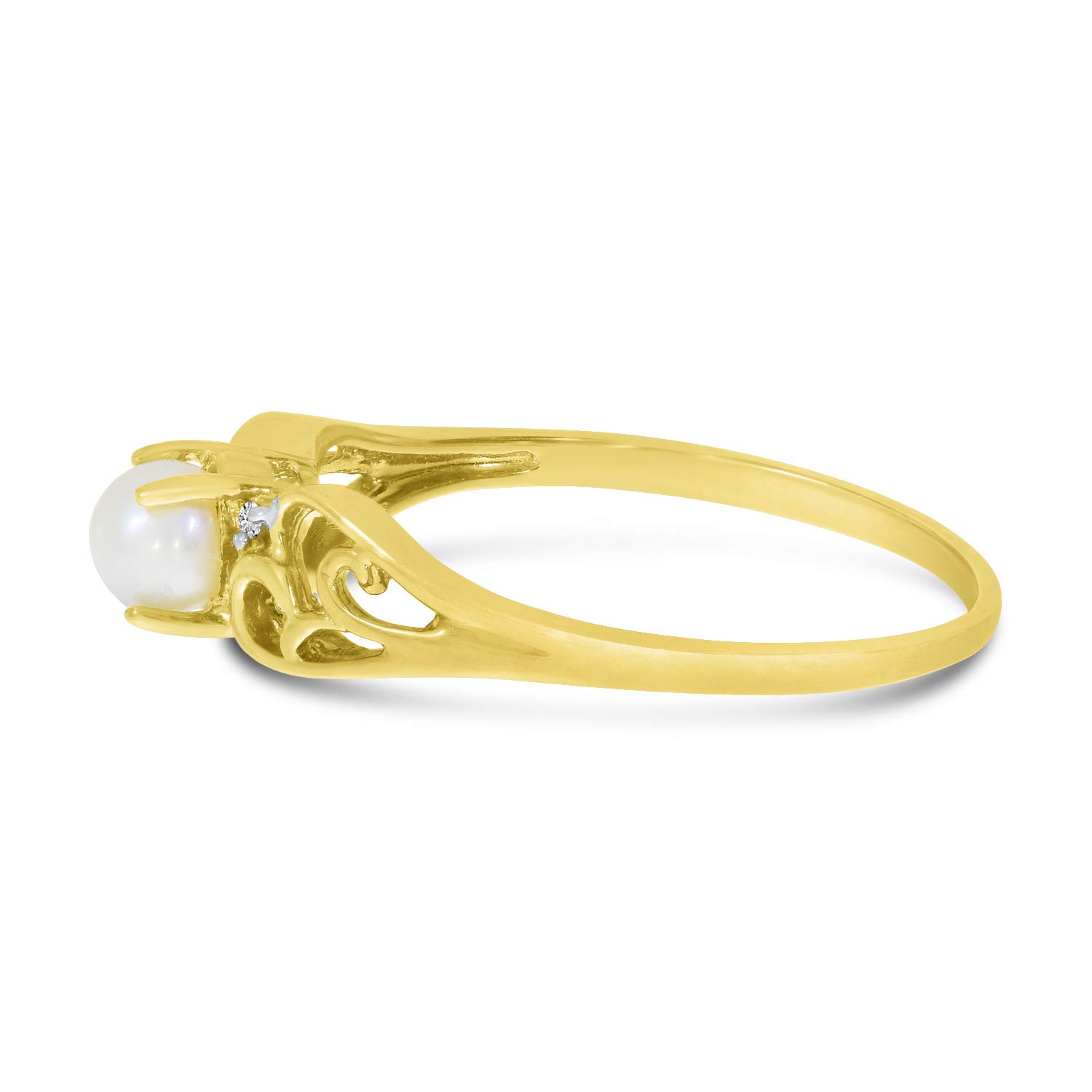 14K Yellow Gold Freshwater Cultured Pearl and Diamond Ring for Women - Elegant Bridal, Anniversary, or Gift Jewelry - Perfect for Weddings, Parties, and Special Occasions