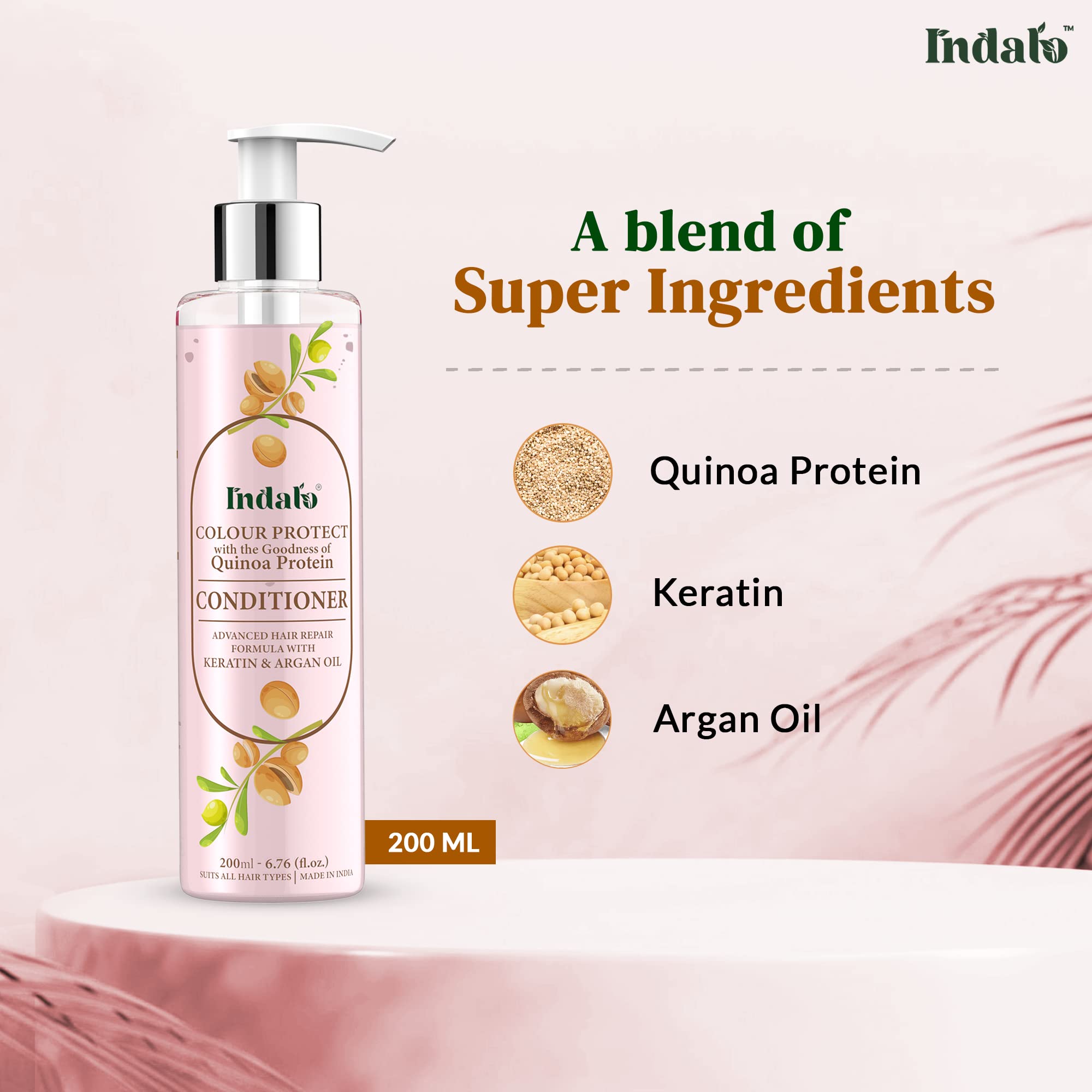 Indalo Quinoa Protein Color Protect Conditioner with Argan Oil - Keratin Treatment for Color-Treated & Damaged Hair - Sulfate Free, Paraben Free (200ml) - Smooth, Nourished Hair for Daily Care & Salon-Quality Results