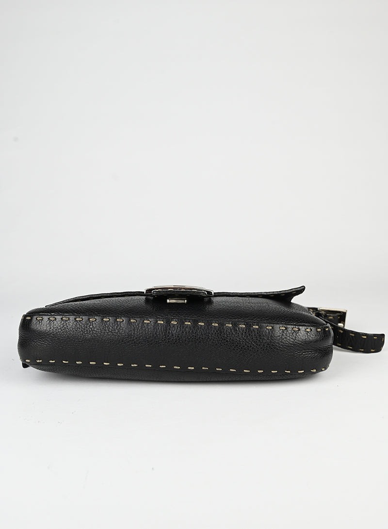 Fendi Selleria Black Baguette Bag - Luxury Leather Handbag for Women, Perfect for Parties, Work & Everyday Use
