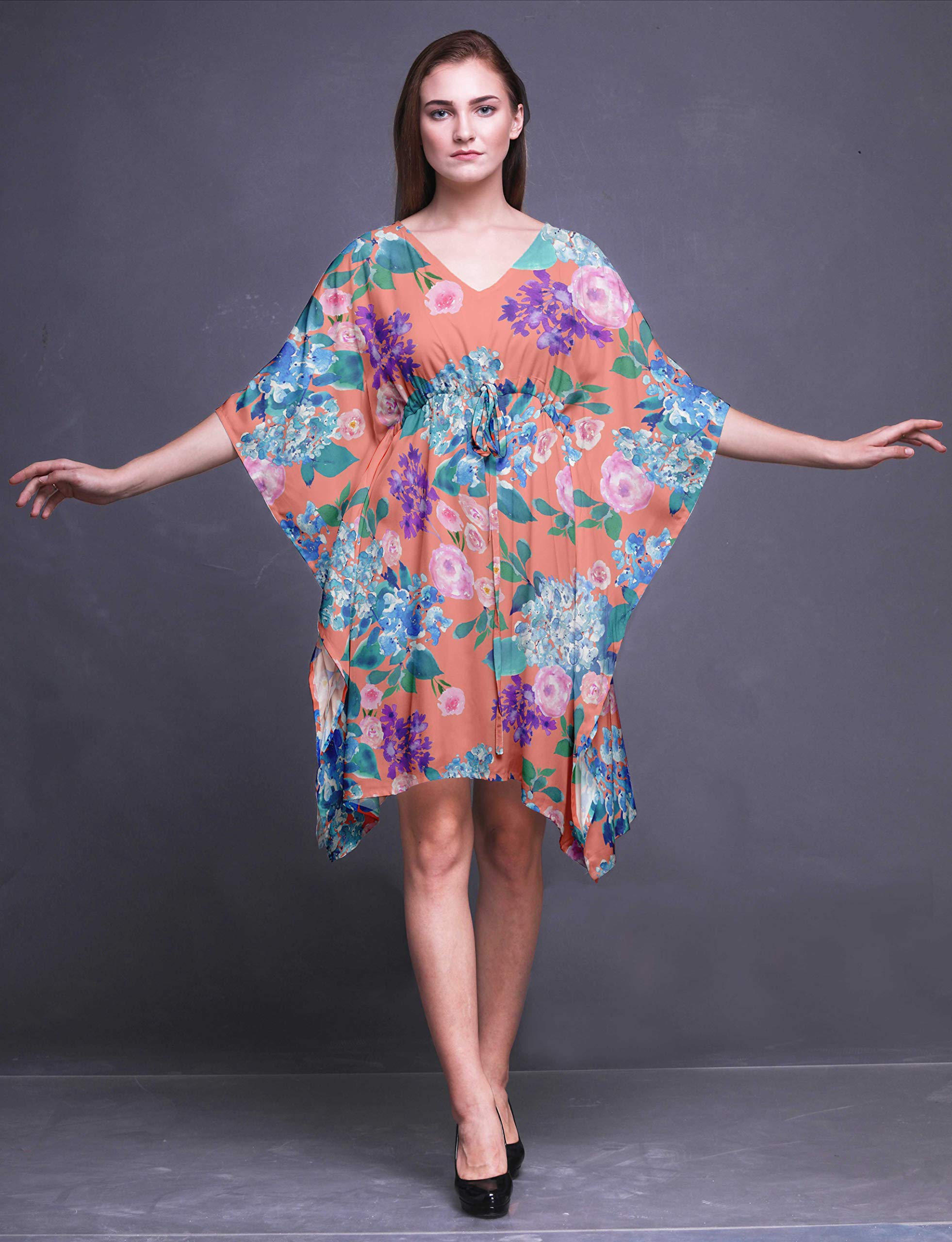 Bimba Women's Short Caftan Midi Dress - Beach Cover Up, Swimwear Cover Up, Boho Kaftan Dress for Pool, Vacation & Summer Outfits