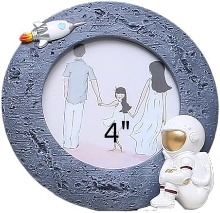 Space Astronaut Rocket Resin Photo Frames Set - 4 Inch Round Wall Decor for Kids Boys Room, Birthday Gifts & Space Themed Nursery - Perfect for Displaying Family Photos & Space Adventure Decor