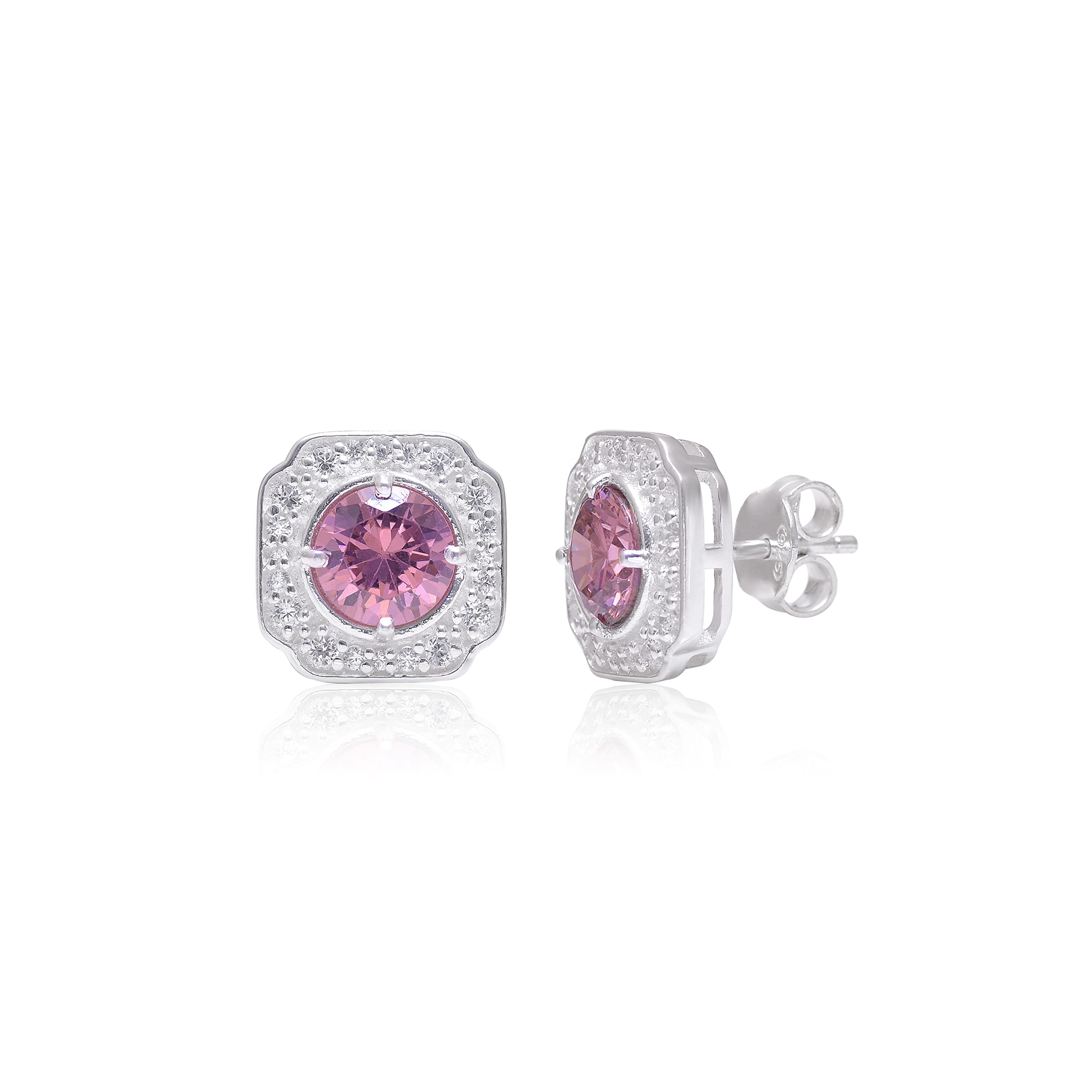 Avika Jewelry 925 Sterling Silver Morganite Stud Earrings - Round Pink Gemstone Earrings for Women - Perfect for Daily Wear, Office, Date Night & Special Occasions