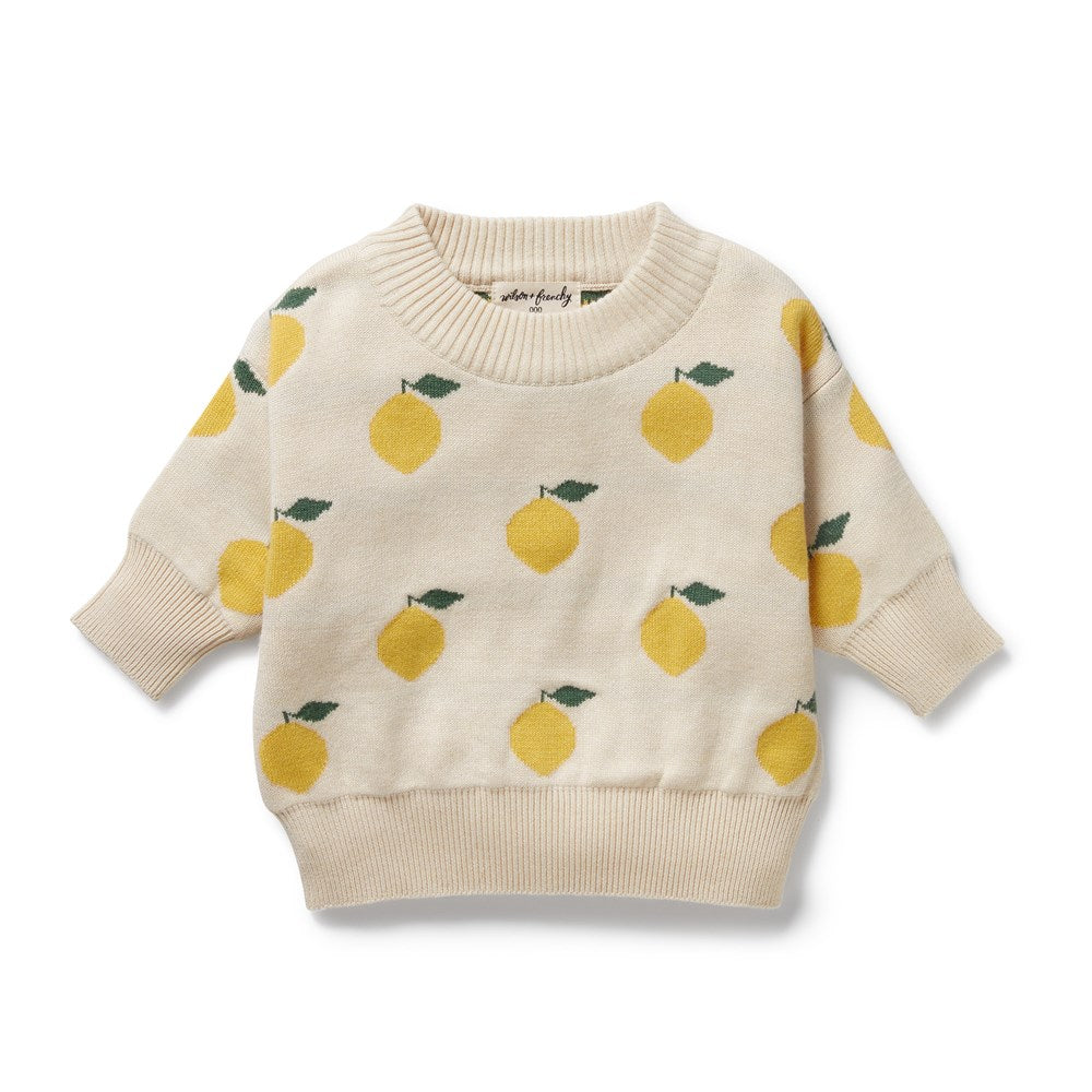 Organic Cotton Lemony Knitted Jacquard Sweater for Women - Soft Casual Pullover for Fall & Winter, Perfect for Office Wear and Weekend Outings