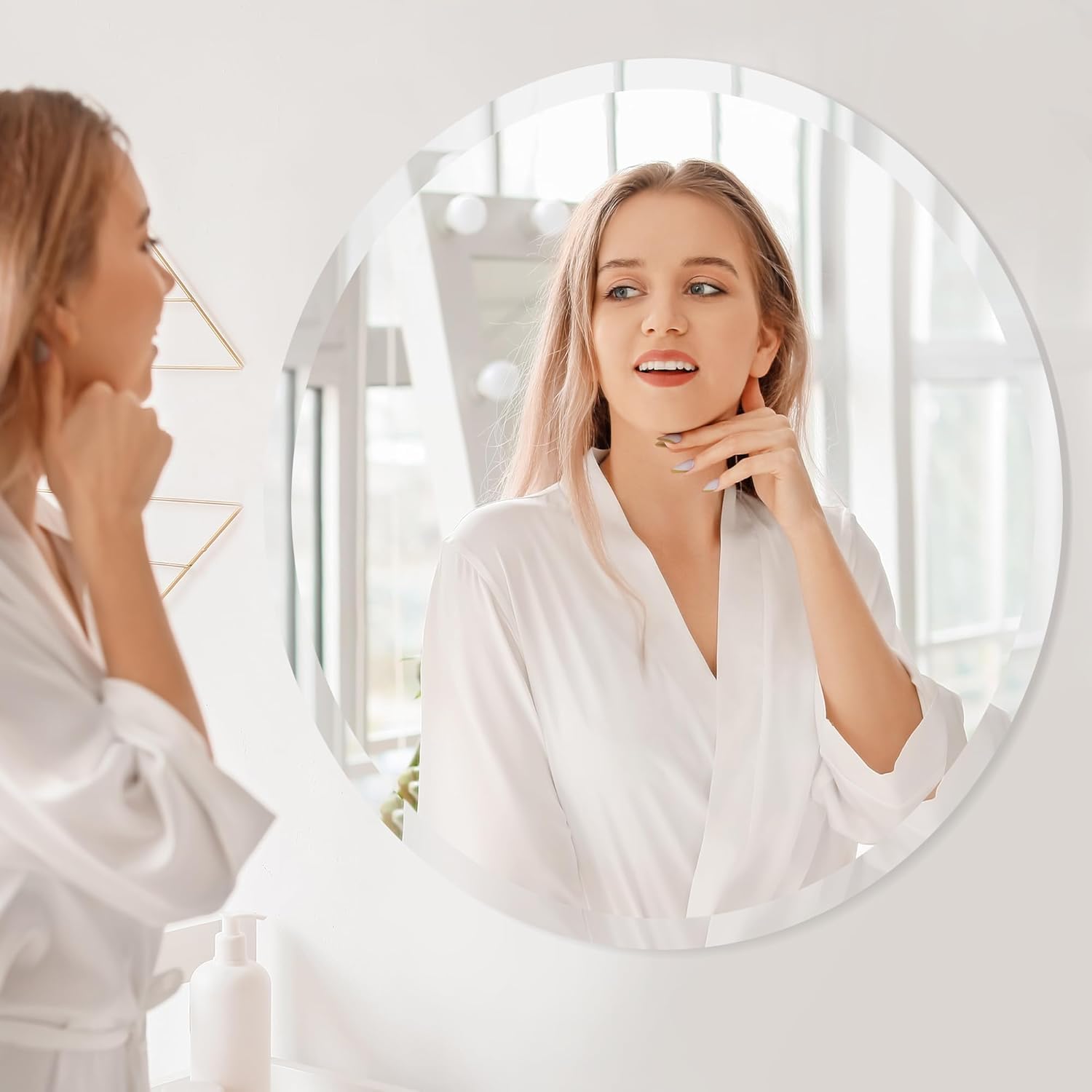 24 Inch Round Frameless Bathroom Mirror with Beveled Edge - Modern Circle Vanity Mirror for Bathroom, Bedroom, Living Room & Entryway Decor - Perfect for Makeup, Shaving & Home Interior Design