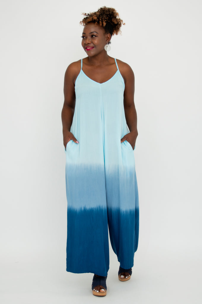 Turquoise Dip Dye Ender Jumpsuit - Stylish Women's Romper for Casual Wear, Beach Outfits & Summer Fashion