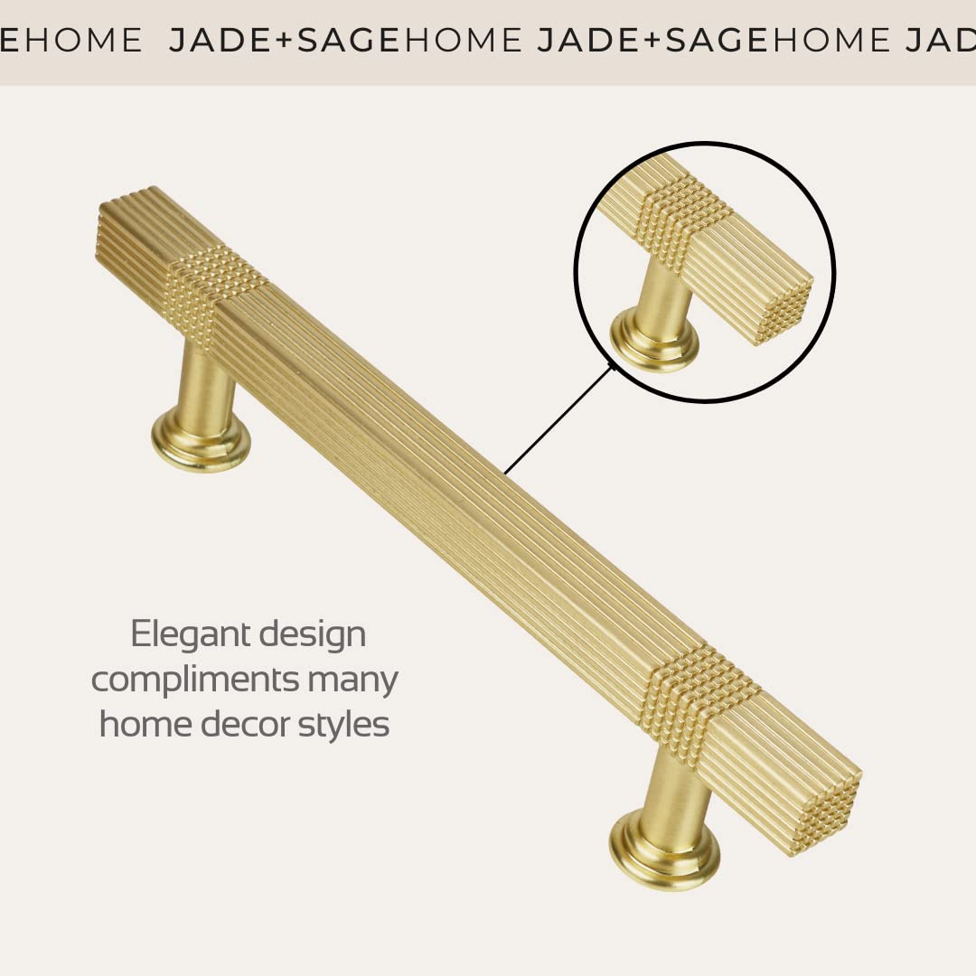 Harper Gold Cabinet Pulls - Pack of 10 | 6 ¾ Inch Total Length, 5 Inch Screw Spacing - Mid-Century Modern Drawer Handles - Elegant Kitchen Cabinet Hardware for Cabinets, Dressers & Furniture (Gold Finish)