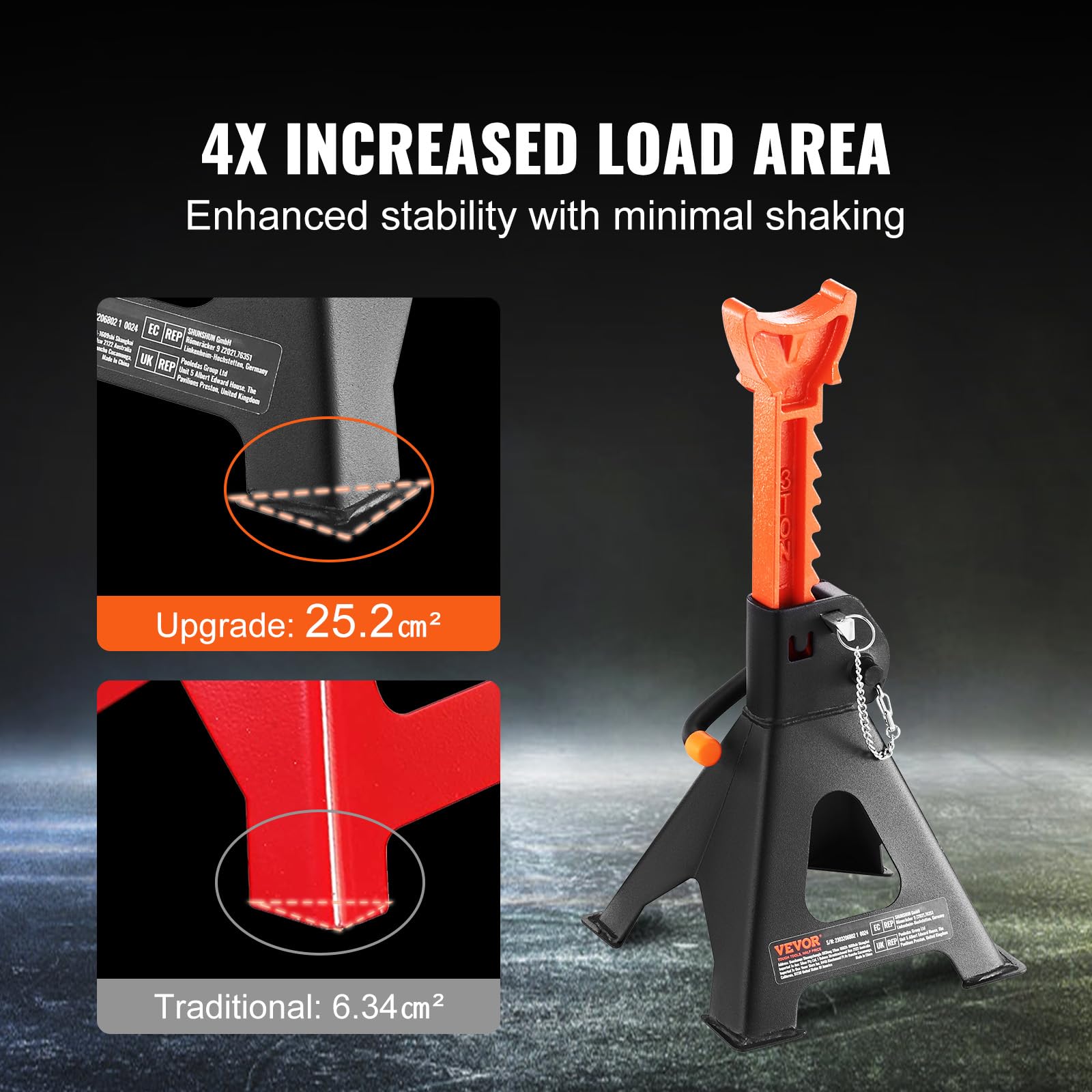 VEVOR 3 Ton (6,000 lbs) Capacity Double Locking Jack Stands - Adjustable Height 10.8-16.3 Inch for SUV, Pickup Truck, Car & UTV/ATV - Heavy Duty Vehicle Support for Garage, Auto Repair & Maintenance (Red, 1 Pair)