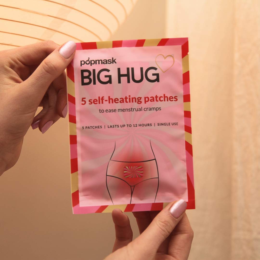POPBAND Big Hug Heating Patches for PMS & Menstrual Cramp Relief - Soothing Warmth for Period Pain, Back Pain & Muscle Discomfort - Perfect for Work, Travel & Home Use