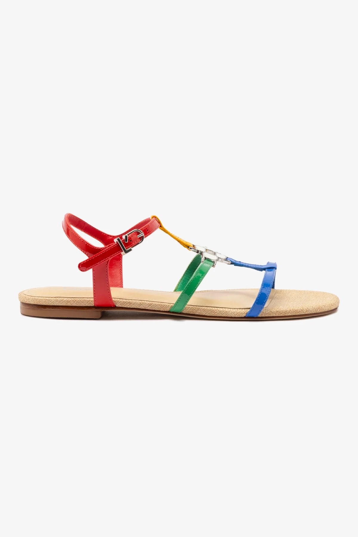 Hana Women's Flat Sandals - Colorful Patent Leather & Raffia Summer Sandals for Beach, Vacation & Casual Outfits