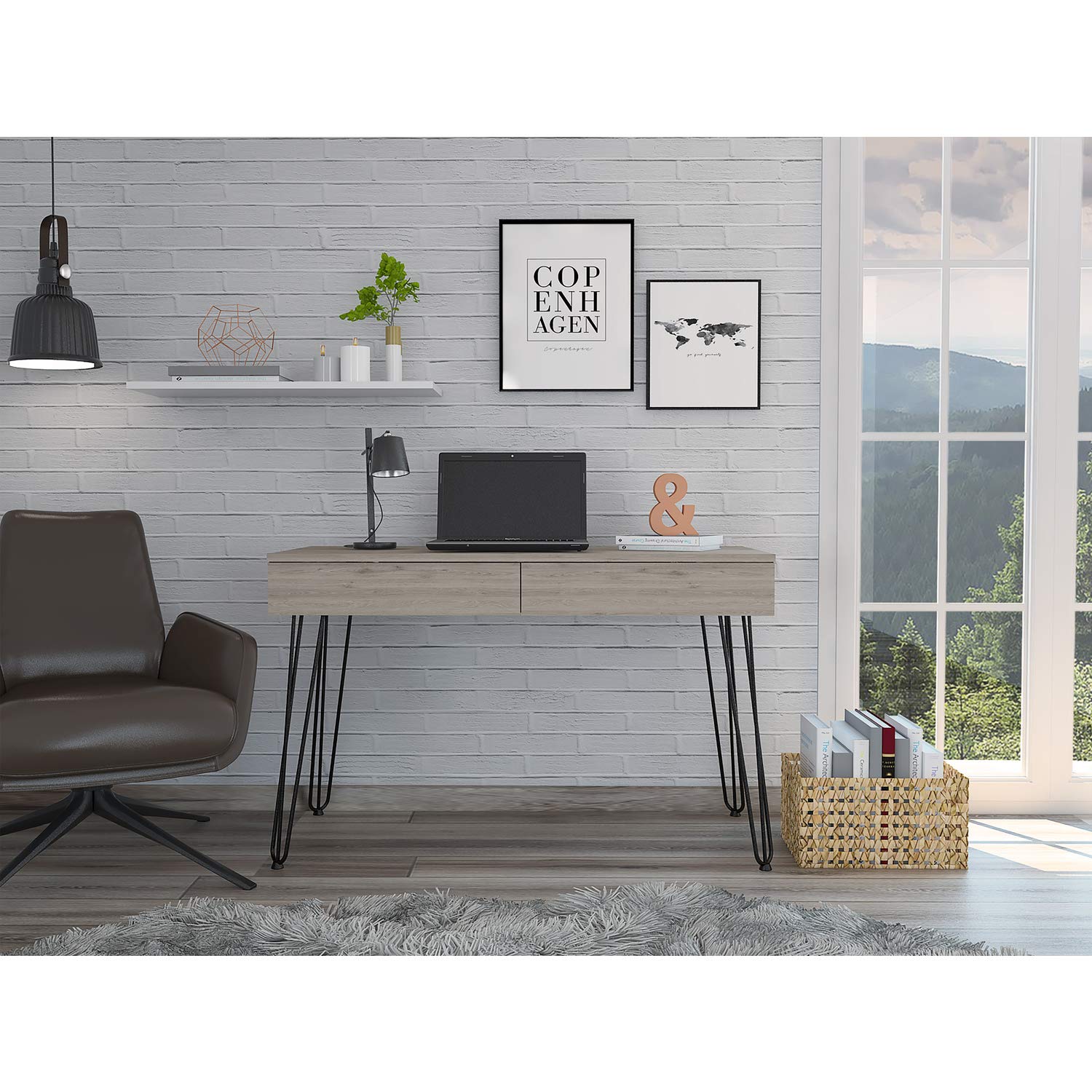 Tuhome Mumbai Computer Desk Light Grey - Modern Home Office Desk for Small Spaces, Study & Work - Compact Writing Desk with Sturdy Frame, Perfect for Laptops, Gaming & Remote Work