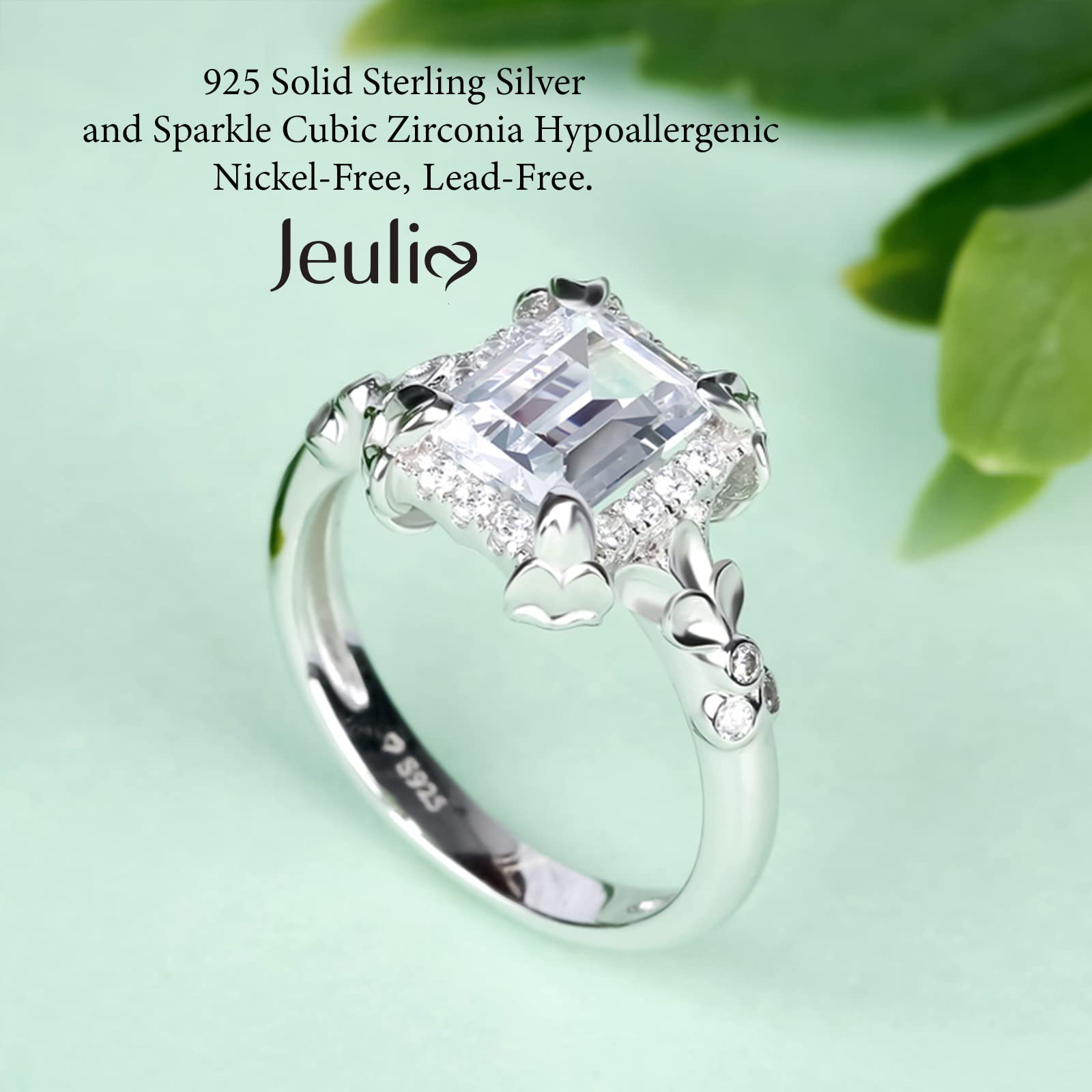 Jeulia 2.45 Carat Diamond Engagement Ring for Women - Sterling Silver Emerald Cut Flower Cubic Zirconia Wedding Band, Anniversary Promise Ring with Jewelry Gift Box | Perfect for Proposals, Weddings, Anniversaries & Special Occasions