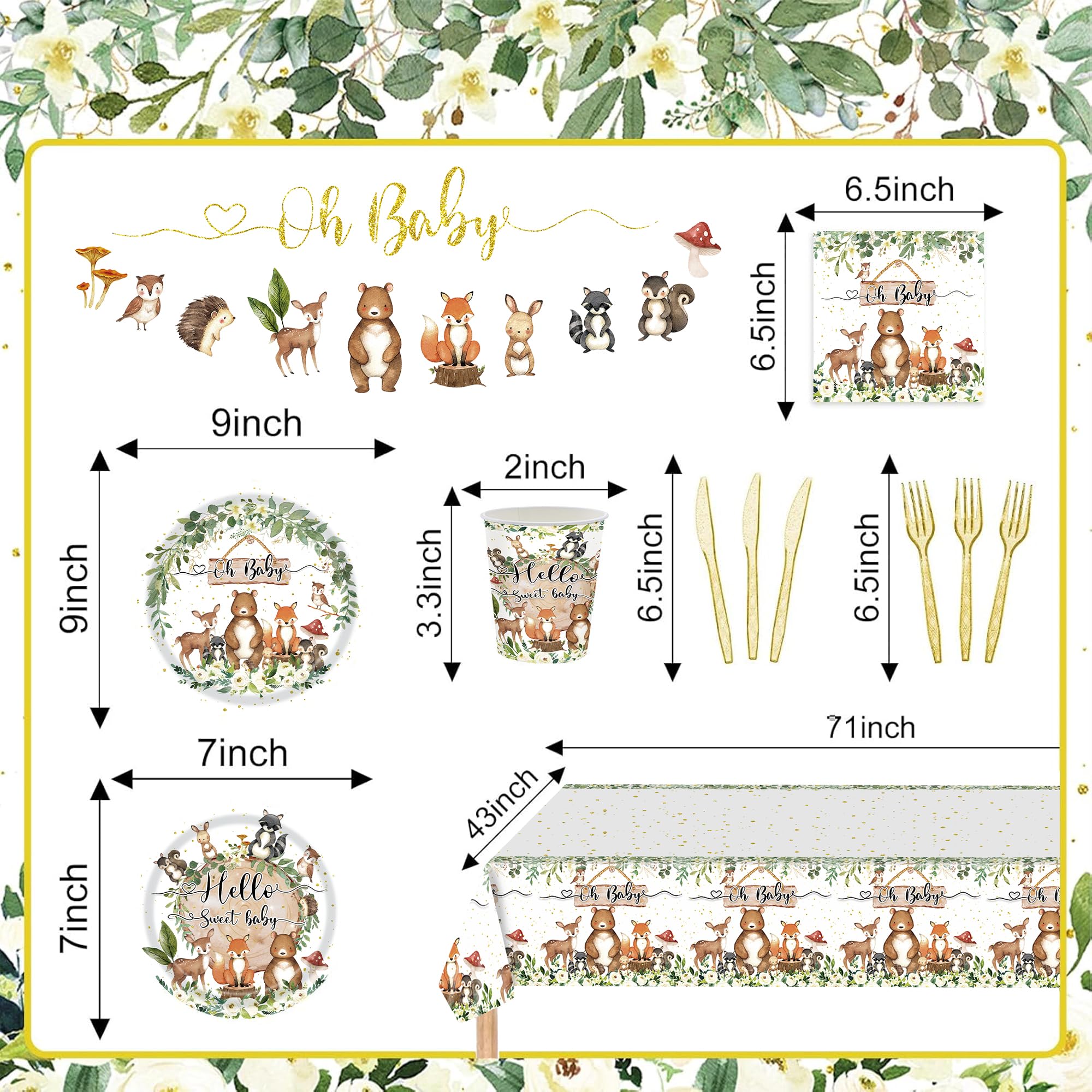 122PCS Woodland Baby Shower Party Supplies Set - Safari Jungle Wild Animal Theme Decorations with Nature Sage Plates, Napkins, Cups, Forks, Knives, Banner & Tablecloth - Perfect for Boys & Girls Baby Shower Party (Serves 20 Guests) | Ideal for Jungle-Themed Celebrations, First Birthdays, and Gender Reveal Parties