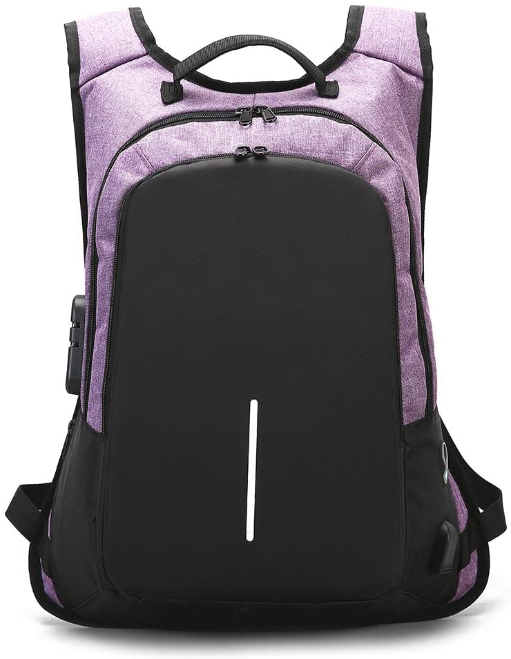 FIRECLUB Anti-Theft USB Charging Backpack for Men - 40x11x50cm Laptop Backpack with Password Lock, Durable Daypack for Work, Travel & College - Purple Computer Bag for Business Professionals & Students