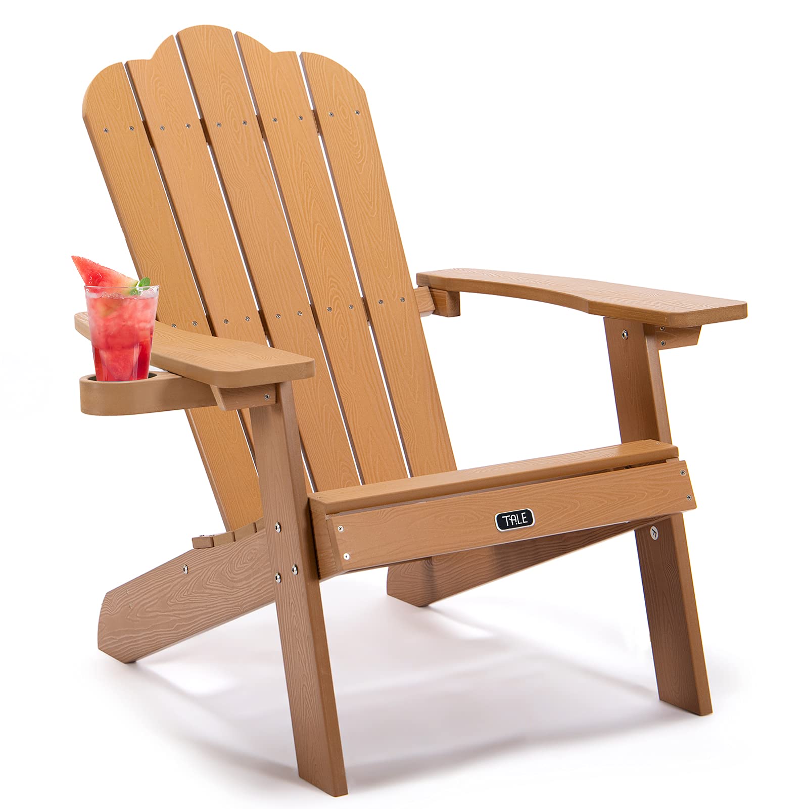 **MengK Tale Adirondack Chair - Outdoor Plastic Wood Furniture with Cup Holder, Brown - Perfect for Backyard, Patio, Deck, Garden & Porch Seating**