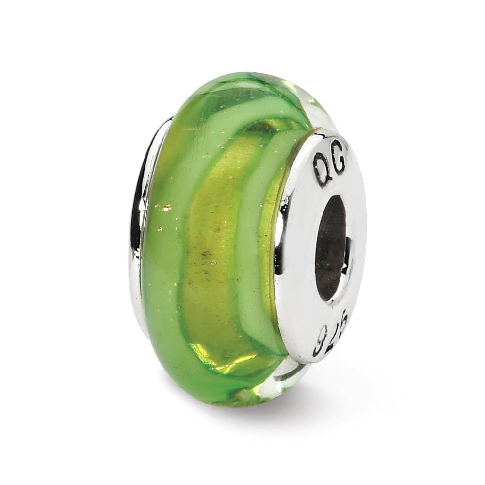 Black Bow Green Hand-Blown Glass Silver Bead Charm - Jewelry Making DIY