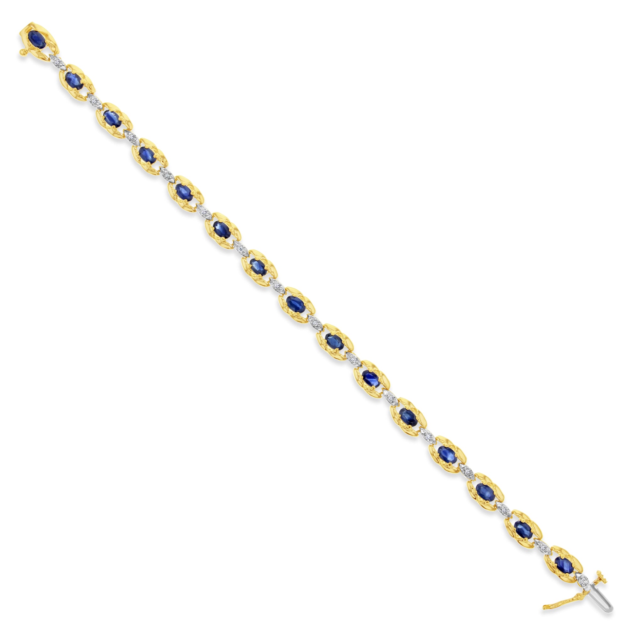 2.15cttw Sapphire & Diamond Tennis Bracelet in 14k Yellow Gold - Elegant Jewelry for Women, Perfect for Weddings, Anniversaries & Special Occasions