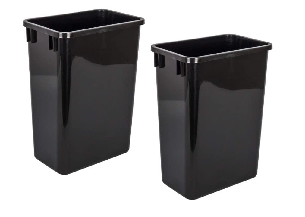 Hardware Resources 35-Quart (8.75-Gallon) Black Plastic Trash Can - Heavy Duty Indoor Garbage Bin for Kitchen, Home, Office & Commercial Use - Large Waste Disposal Container, 2-Pack - Perfect for Recycling, Composting, and Daily Trash Collection