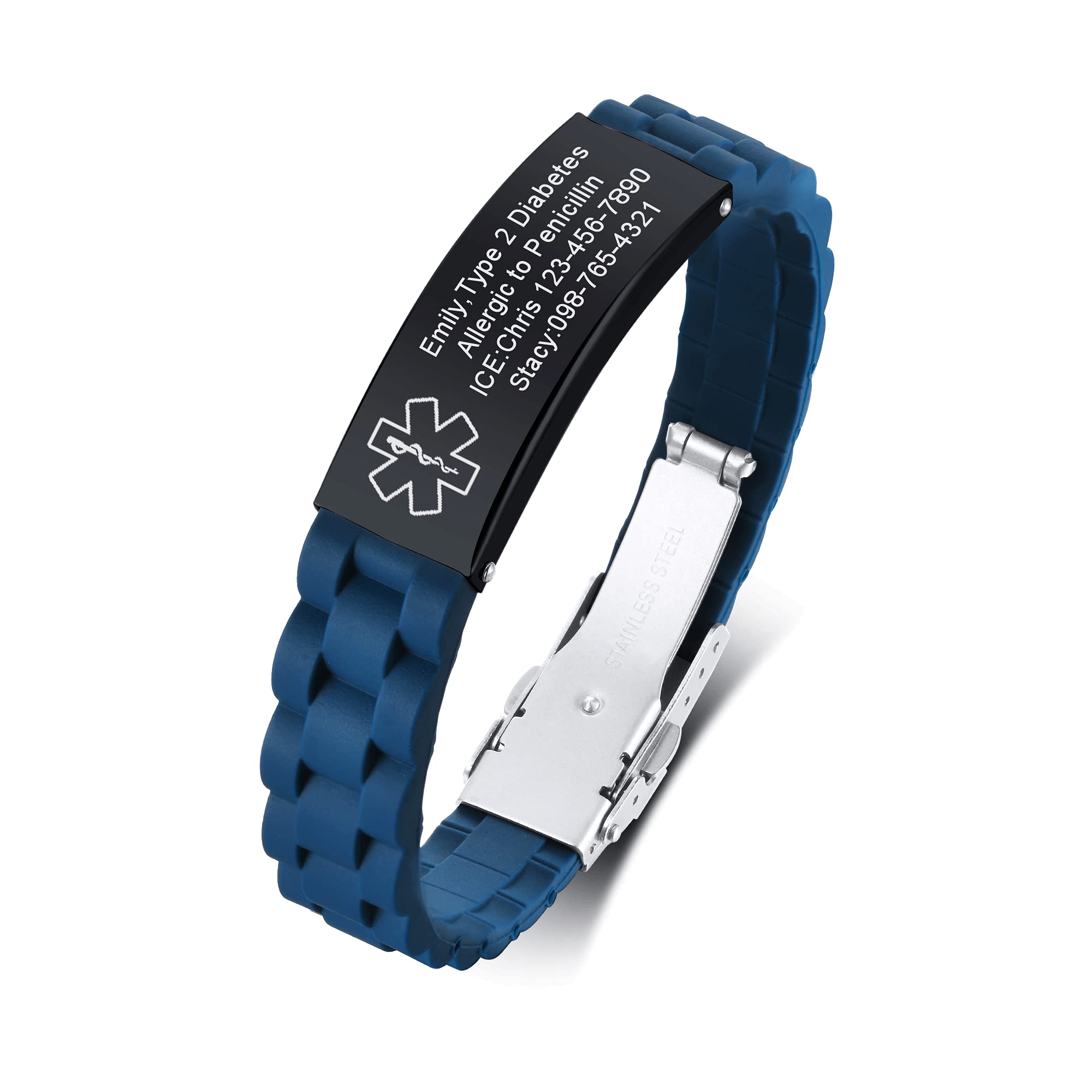 VNOX Adjustable Stainless Steel Medical Alert Bracelet for Men, Women & Kids - Free Engraving Emergency ID Wristband | Perfect for Diabetes, Allergies & Heart Conditions