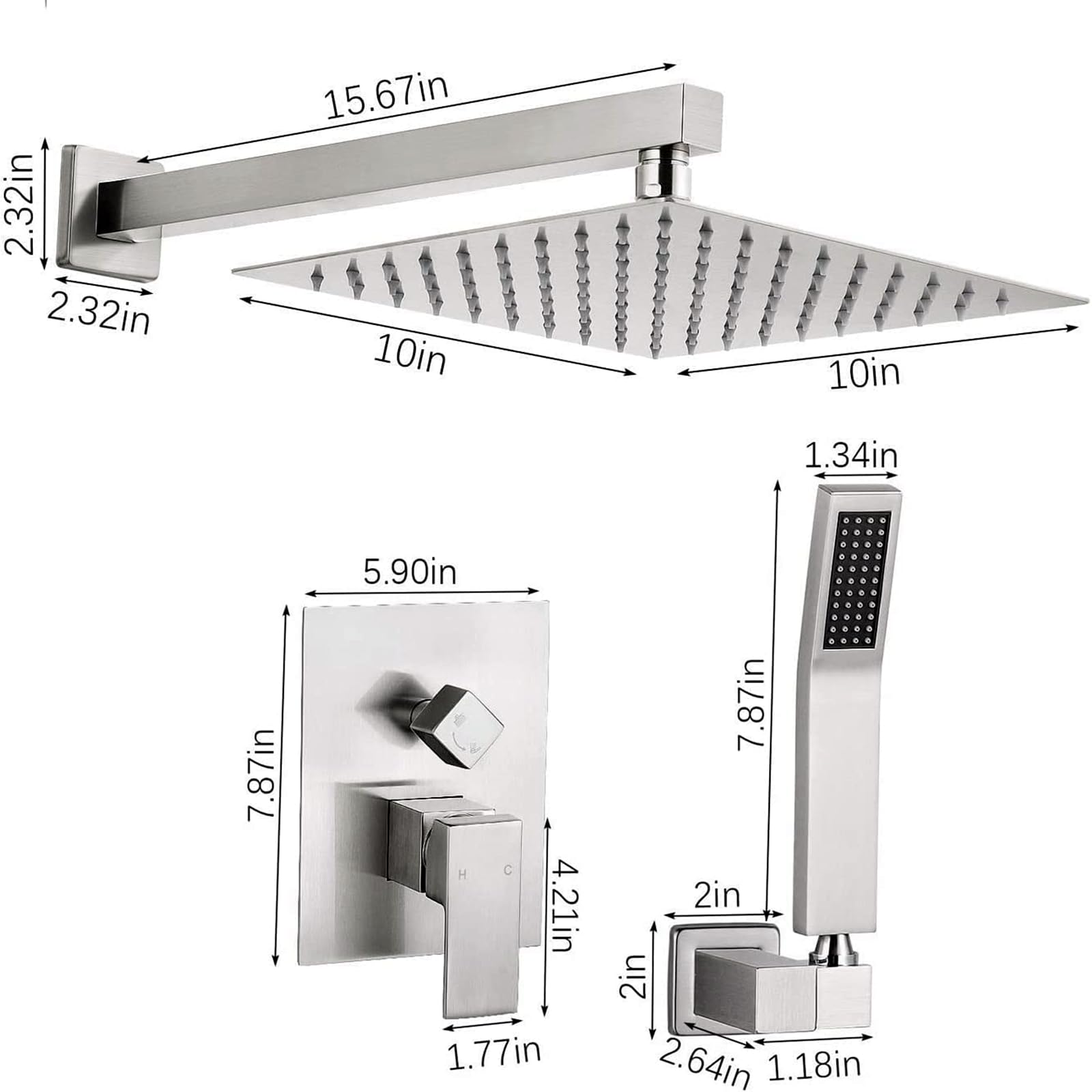 TEKXDD 10 Inch Wall Mounted Shower System - Brushed Nickel Rain Mixer Combo with Handheld Spray Head for Bathroom | Perfect for Modern Home Spa Experience