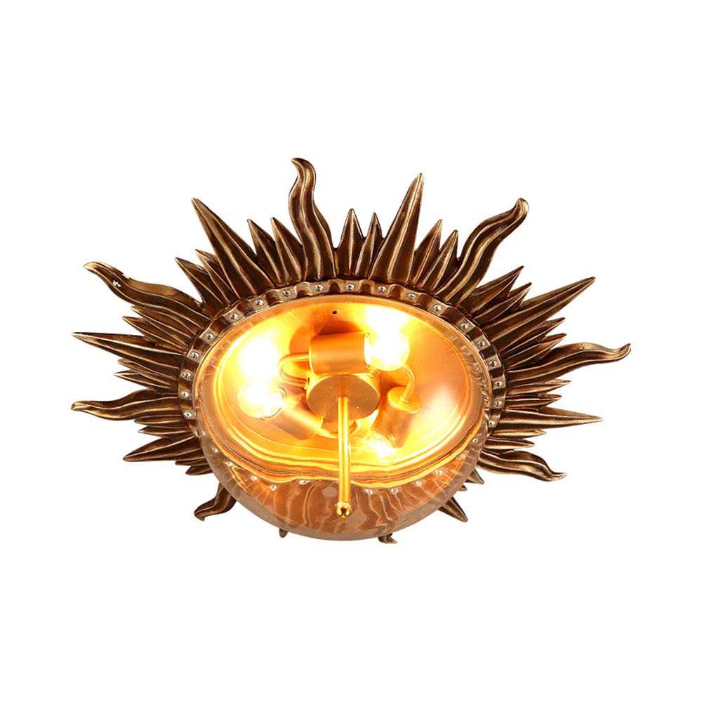 Vintage Industrial LED Flush Mount Ceiling Light Fixture - 3-Light Metal & Glass Sun Design for Living Room, Foyer, Cafe & Restaurant | Retro Hanging Pendant Lighting for Home & Commercial Spaces