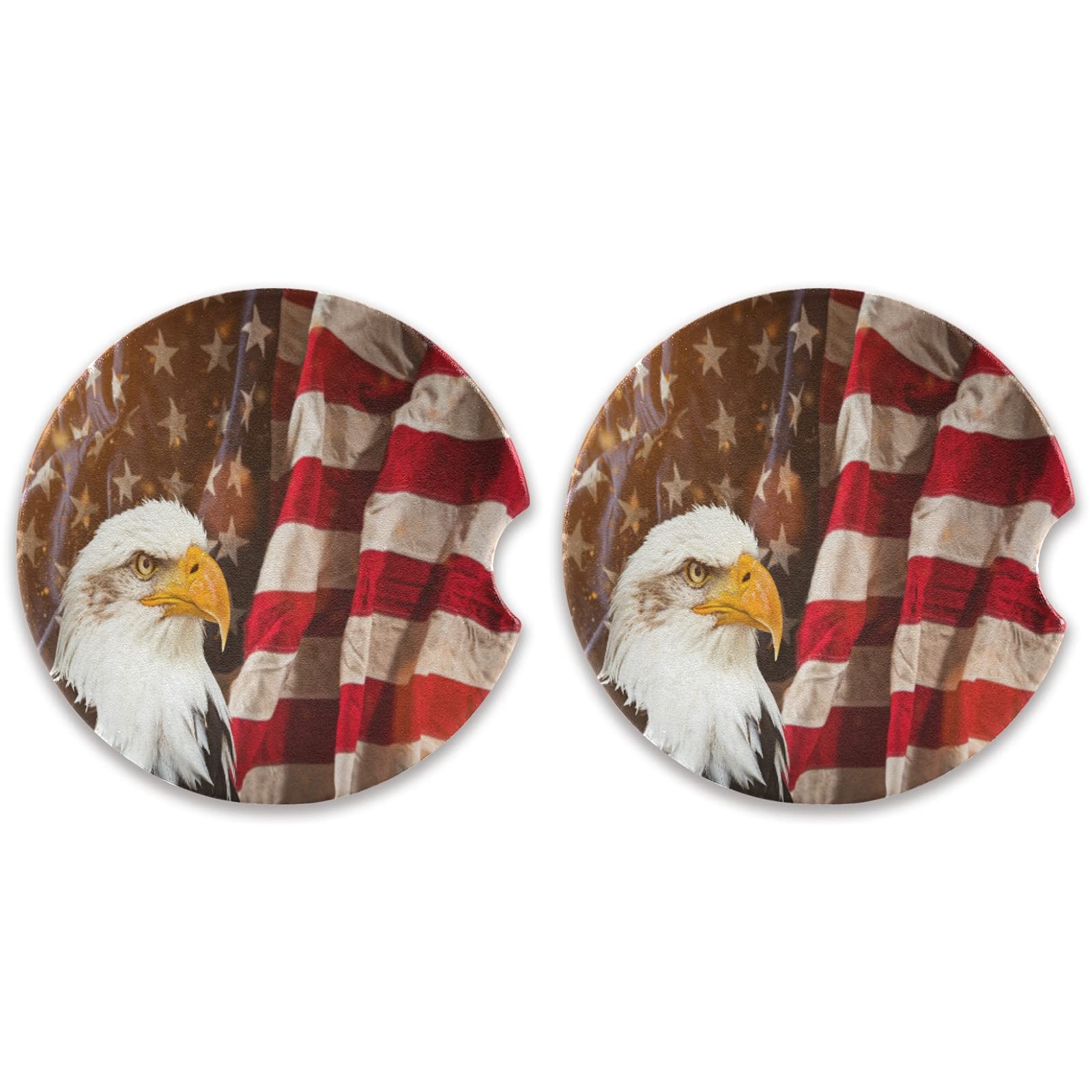 KEEPREAL 2 Pack Bald Eagle Car Coasters - Absorbent Ceramic Cup Holders for Cars | Perfect for Road Trips & Daily Commute