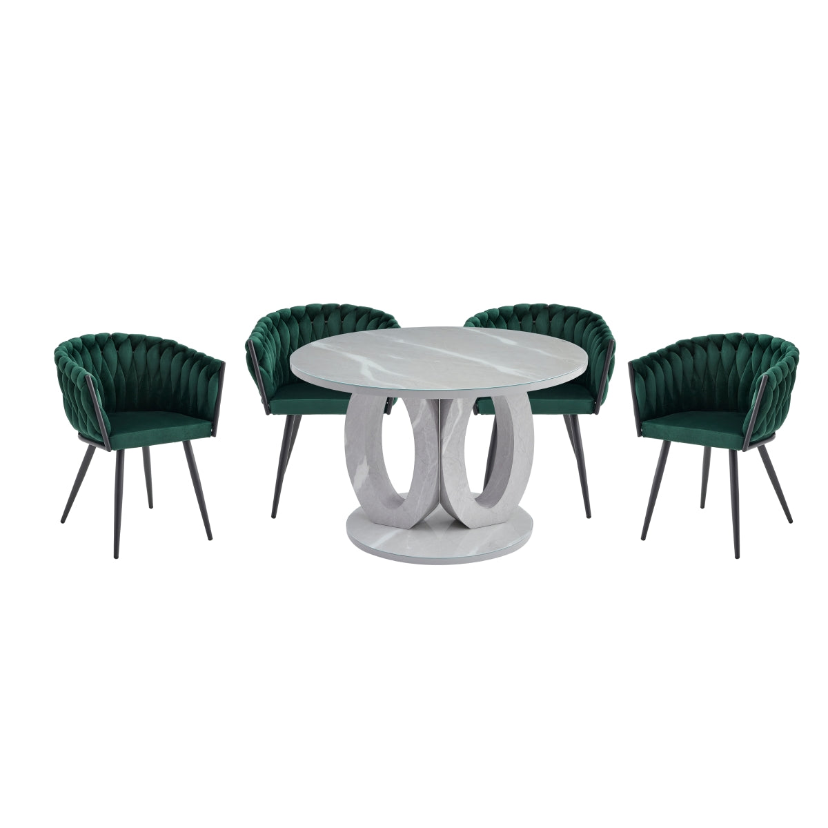 Luxury Green Velvet Braided Arm Chair with Angled Metal Legs - Set of 2 Modern Accent Chairs for Living Room, Bedroom, or Office Decor